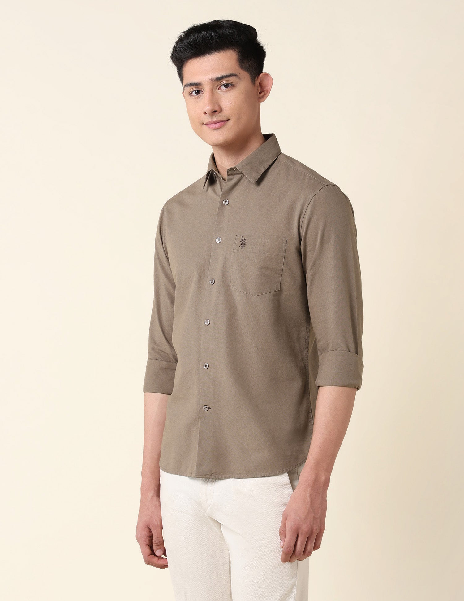 Tailored Fit Twill Shirt Brown - U.S. Polo Assn. India | Large