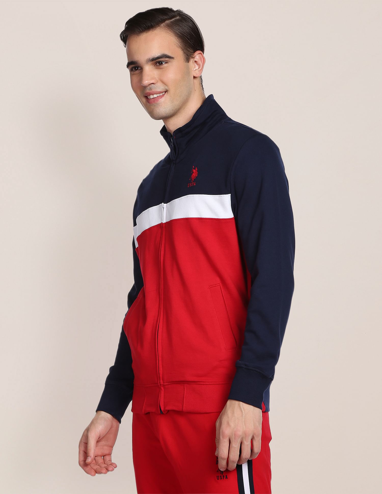 Colour Block Cotton Sweatshirt Navy - U.S. POLO ASSN. | Large