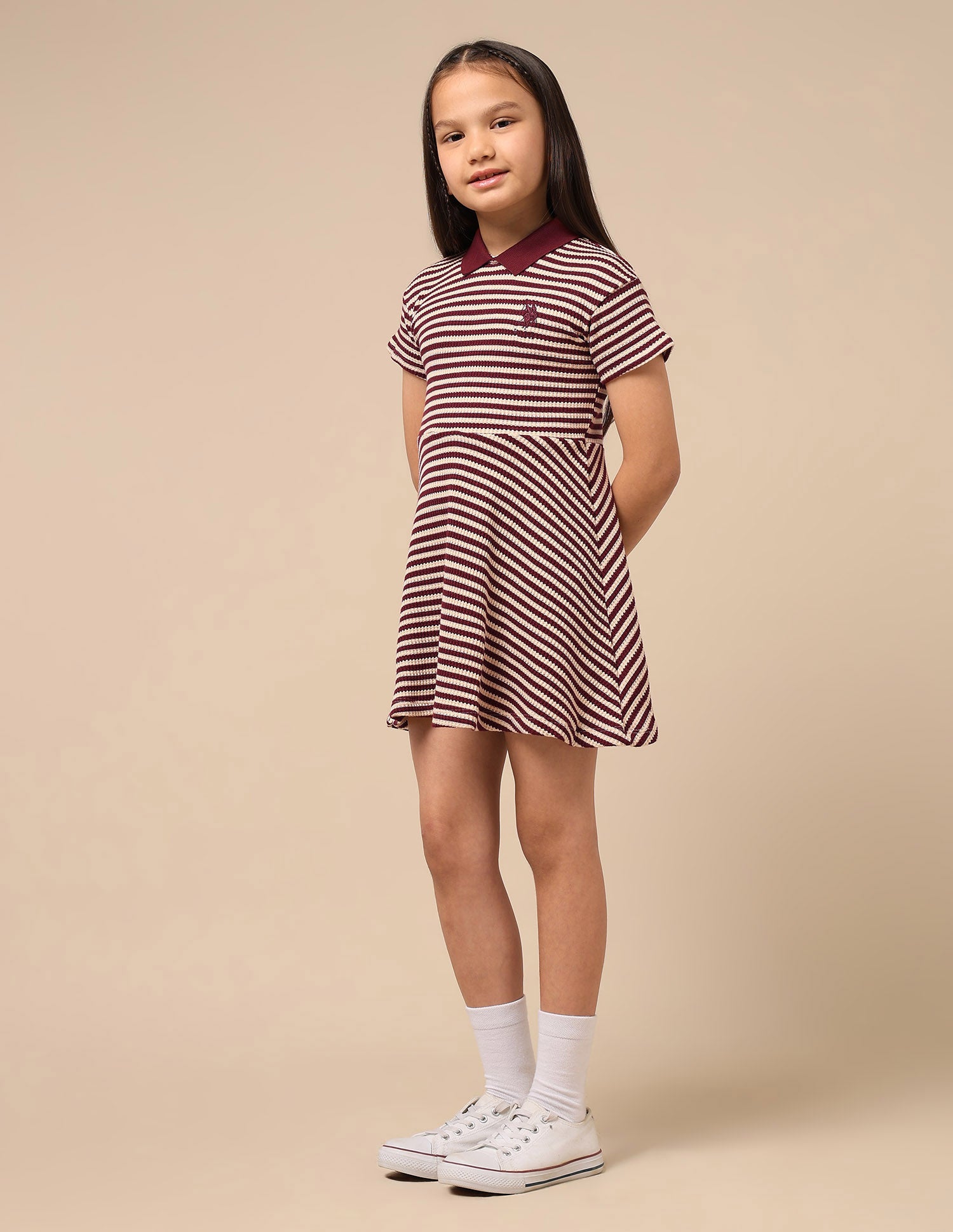 Girls Horizontal Striped Fit And Flare Dress Burgundy - U.S. POLO ASSN. | Large