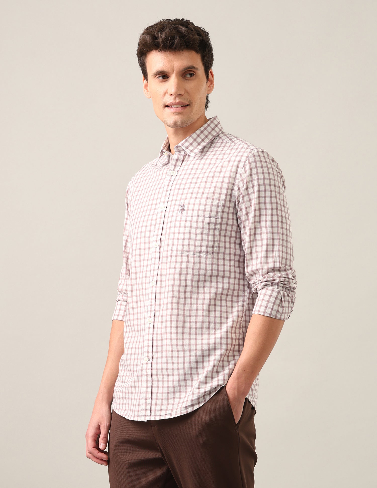 Grid Tattersall Checked Regular Fit Shirt Light Pink - U.S. Polo Assn. India | Large