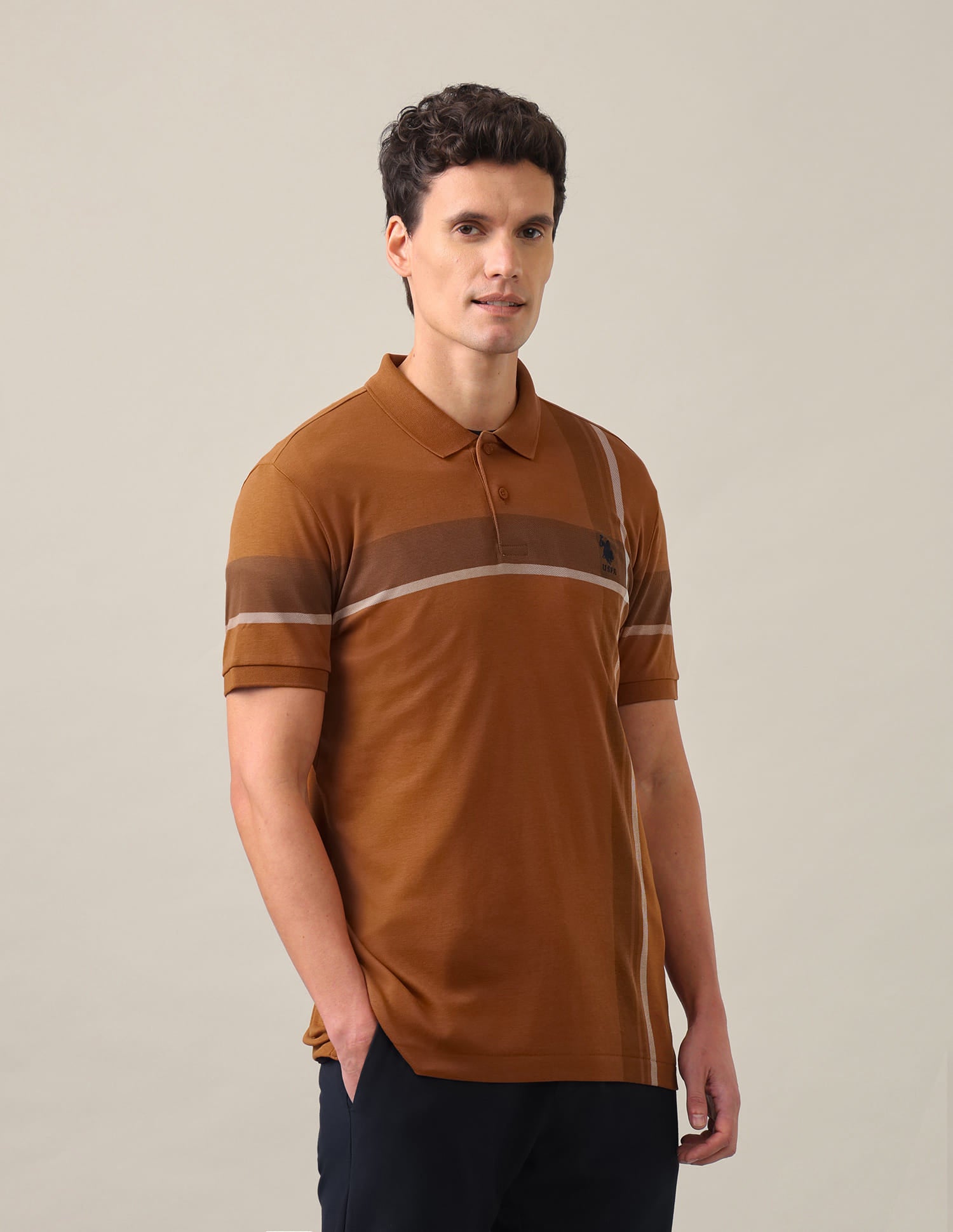 Horizontal Striped Slim Fit Polo Shirt Mustard - U.S. Polo Assn. India | Large