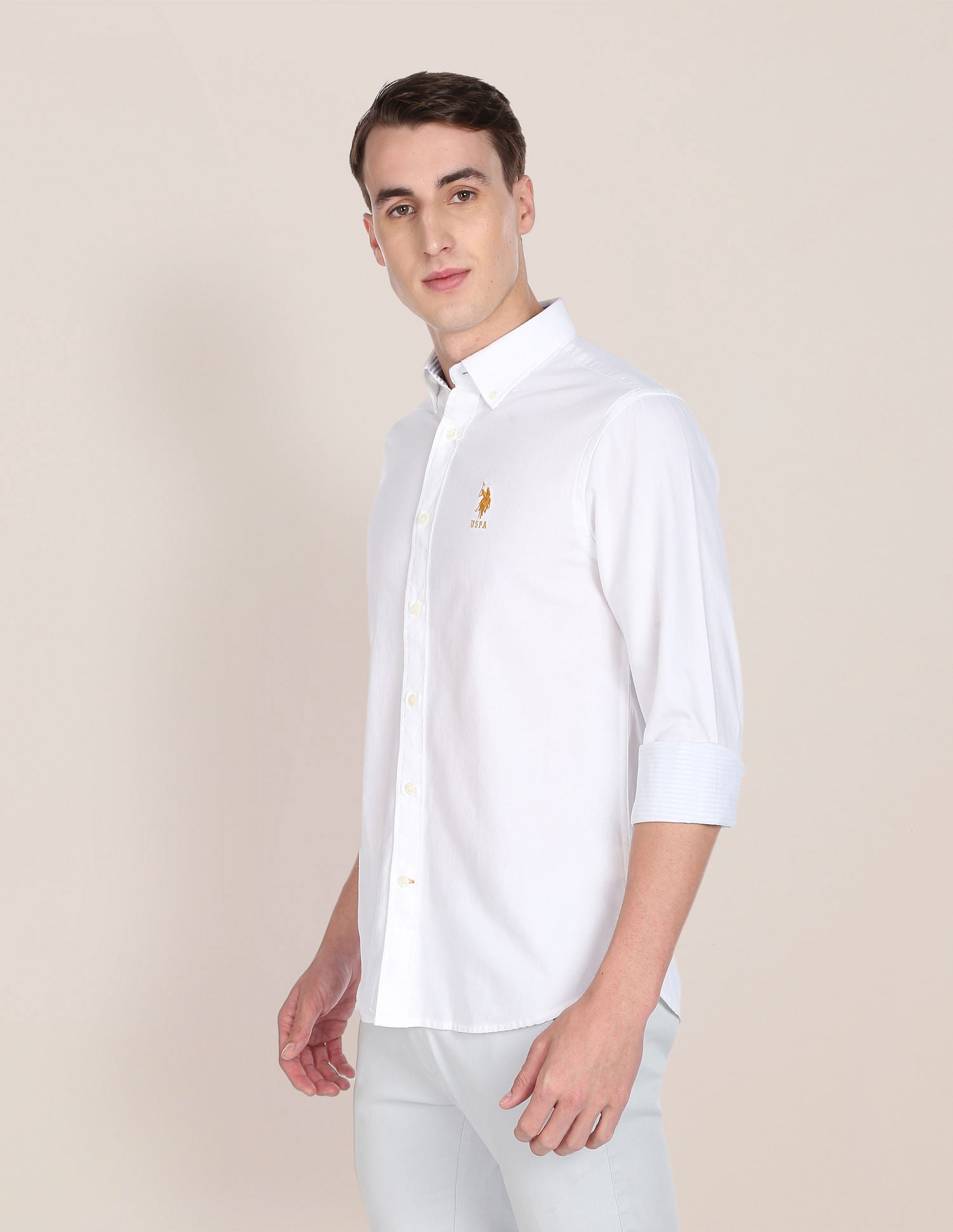 Men White Solid Twill Weave Casual Shirt White - U.S. POLO ASSN. | Large