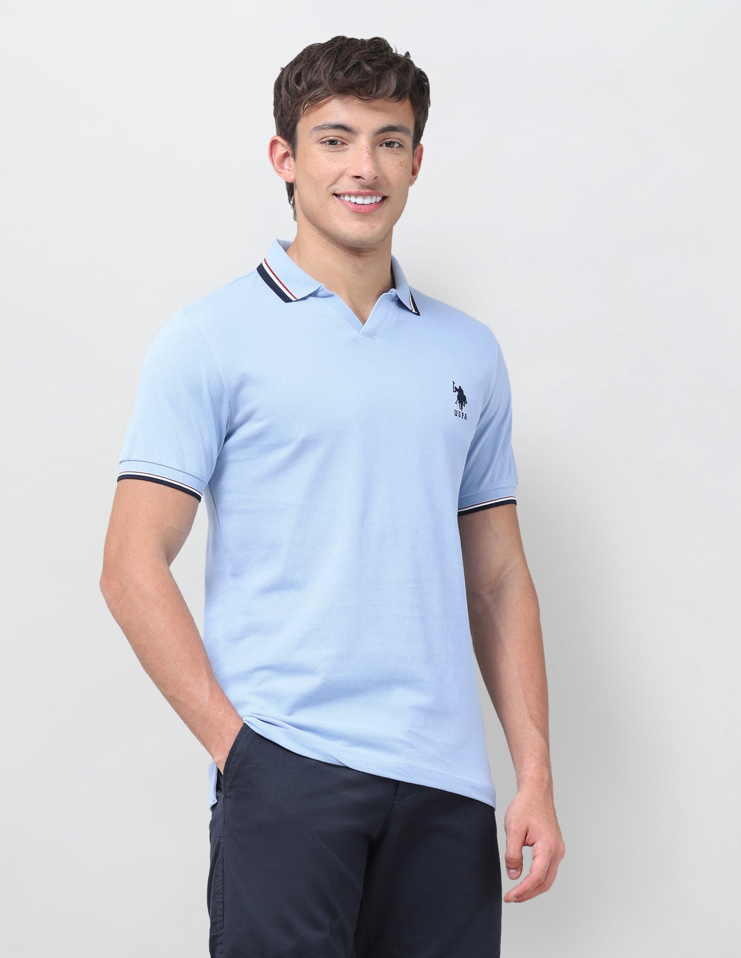 Solid Relaxed Fit Polo Shirt Light Blue - U.S. Polo Assn. India | Large