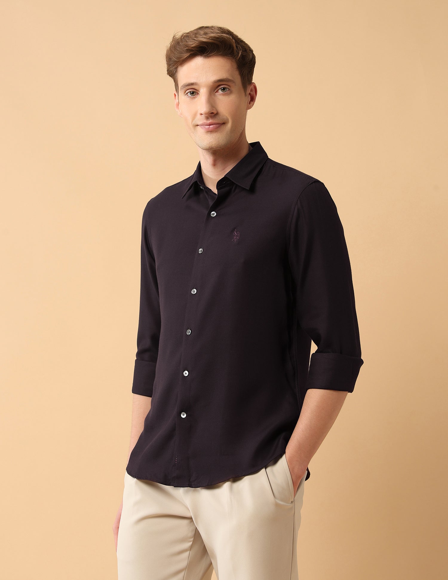 Pacho X Twill Tailored Fit Shirt Wine - U.S. Polo Assn. India | Large