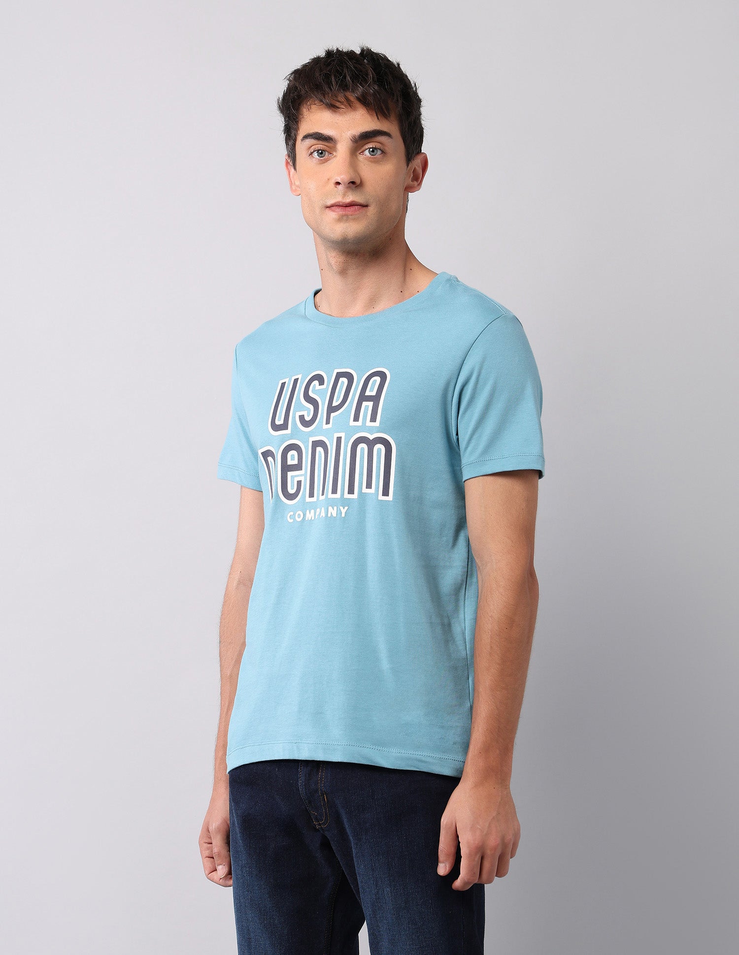 Pure Cotton Brand Printed T- Shirt Light Blue - U.S. Polo Assn. India | Large