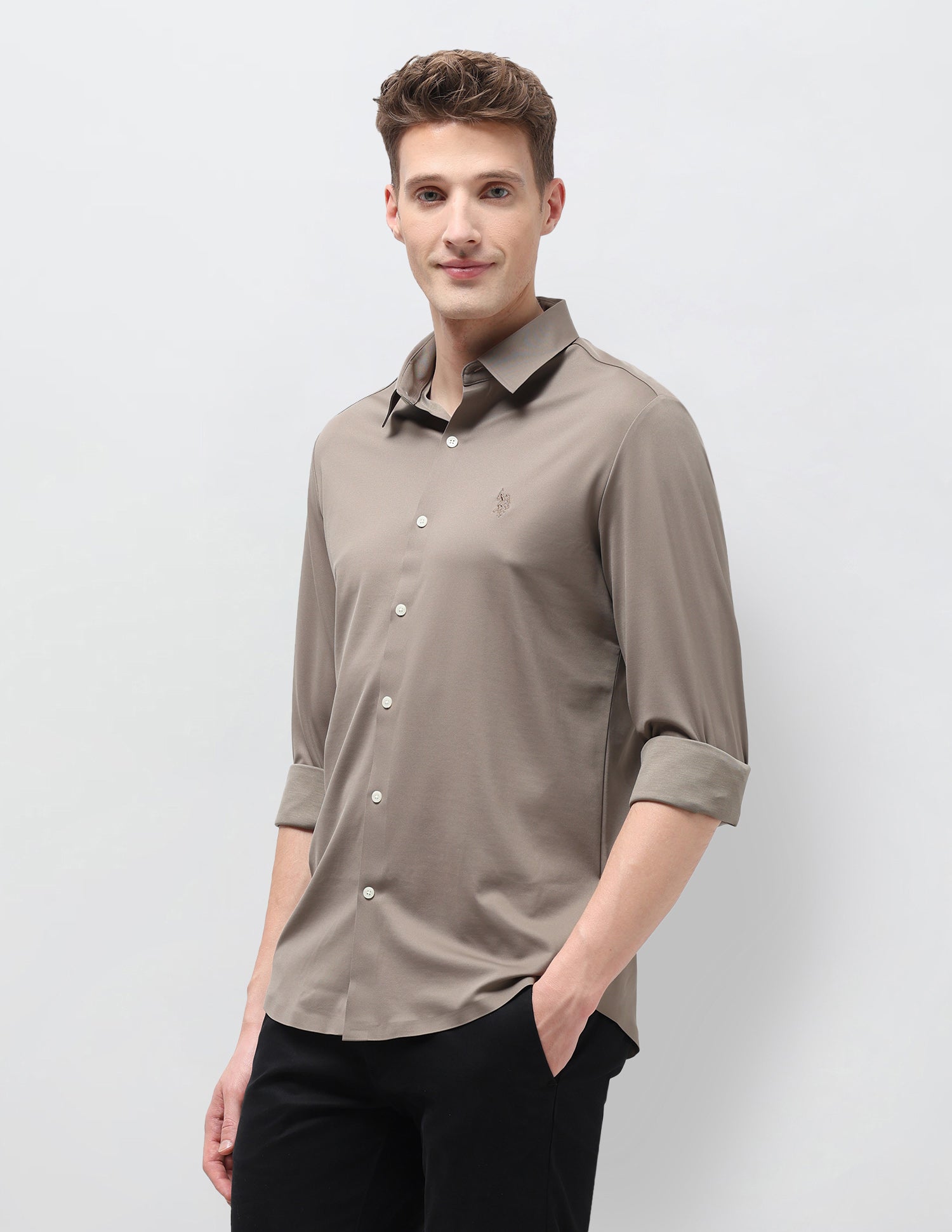 Solid Knitted Shirt Khaki - U.S. Polo Assn. India | Large