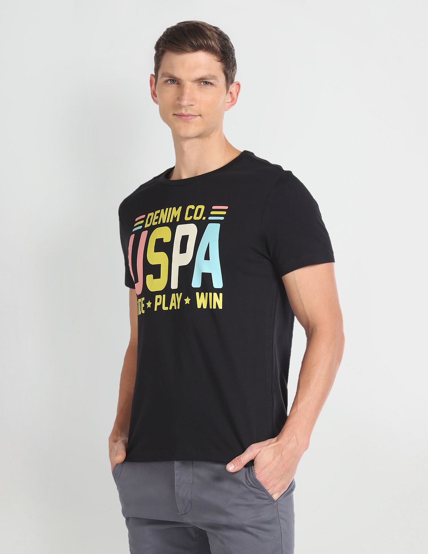Crew Neck Typographic Print T-Shirt Black - U.S. Polo Assn. India | Large