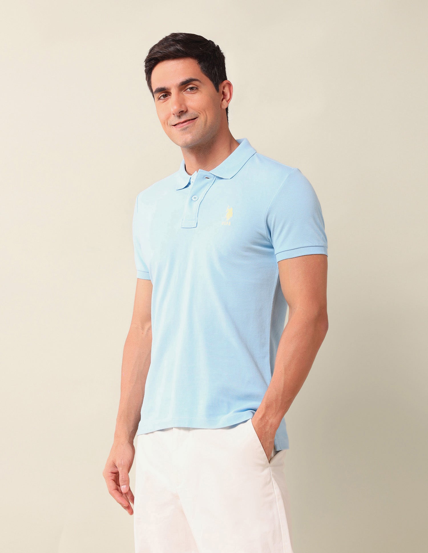 Solid Slim Fit Polo Shirt Light Blue - U.S. Polo Assn. India | Large