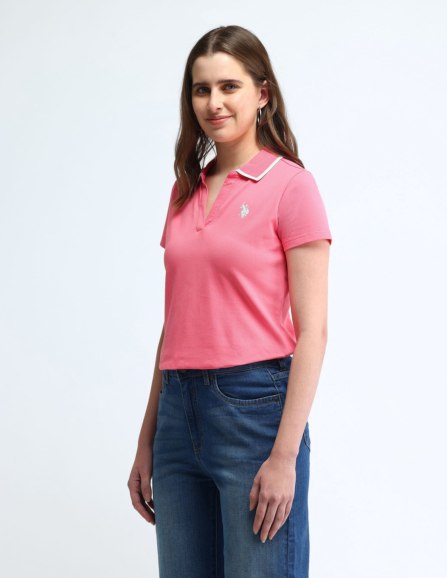 Tipped Collar Solid Polo Shirt Pink - U.S. POLO ASSN. | Large