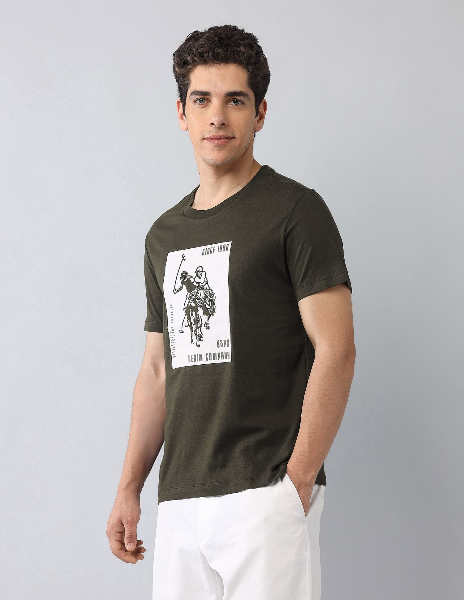 Muscle Fit Brand Printed T-Shirt Olive - U.S. Polo Assn. India | Large
