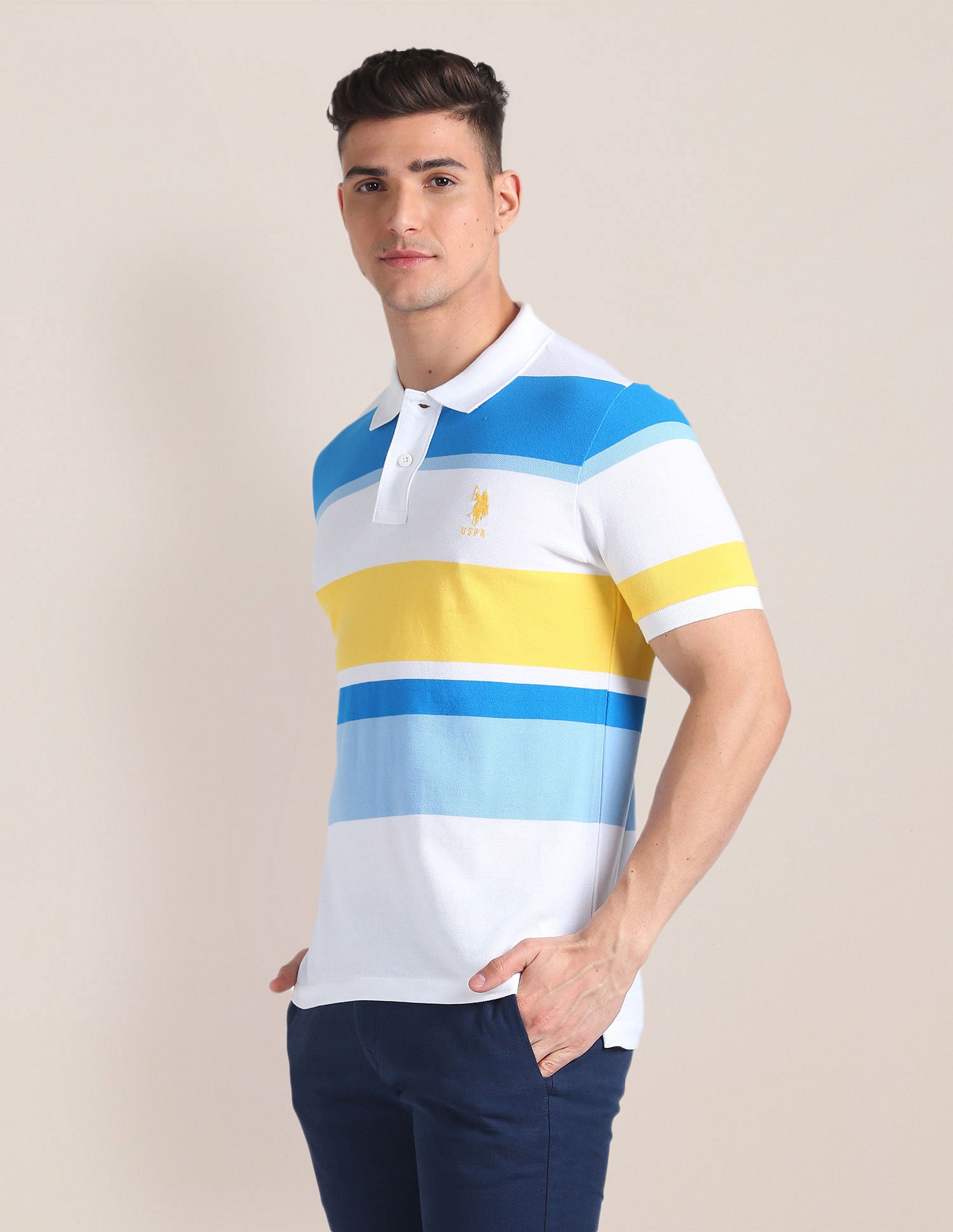 Horizontal Stripe Slim Polo Shirt White - U.S. Polo Assn. India | Large