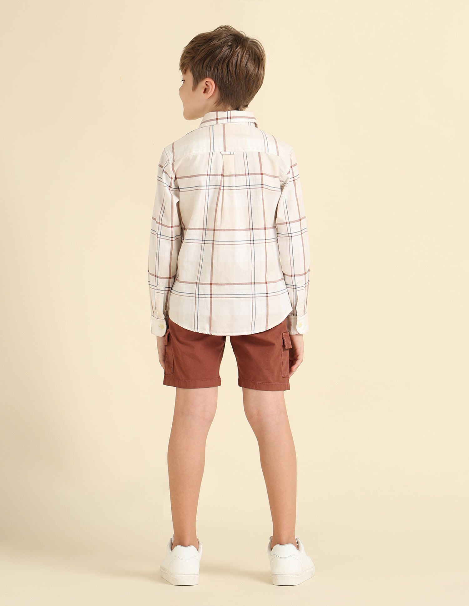 Boys Plaid Checked Regular Fit Shirt Ecru - U.S. POLO ASSN. | Large