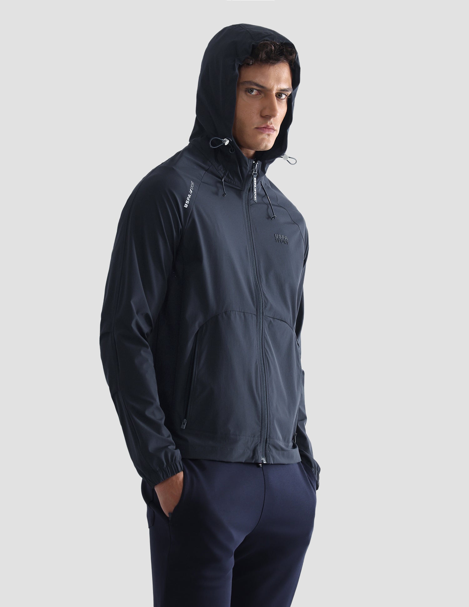 Solid Hooded Active Jacket Navy - U.S. Polo Assn. India | Large