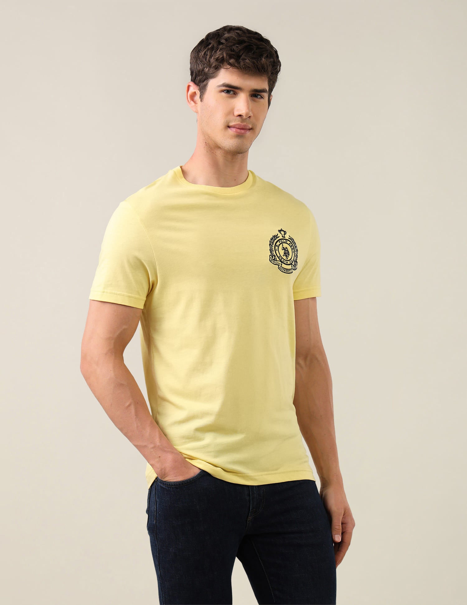 Solid Regular Fit T-Shirt Yellow - U.S. Polo Assn. India | Large