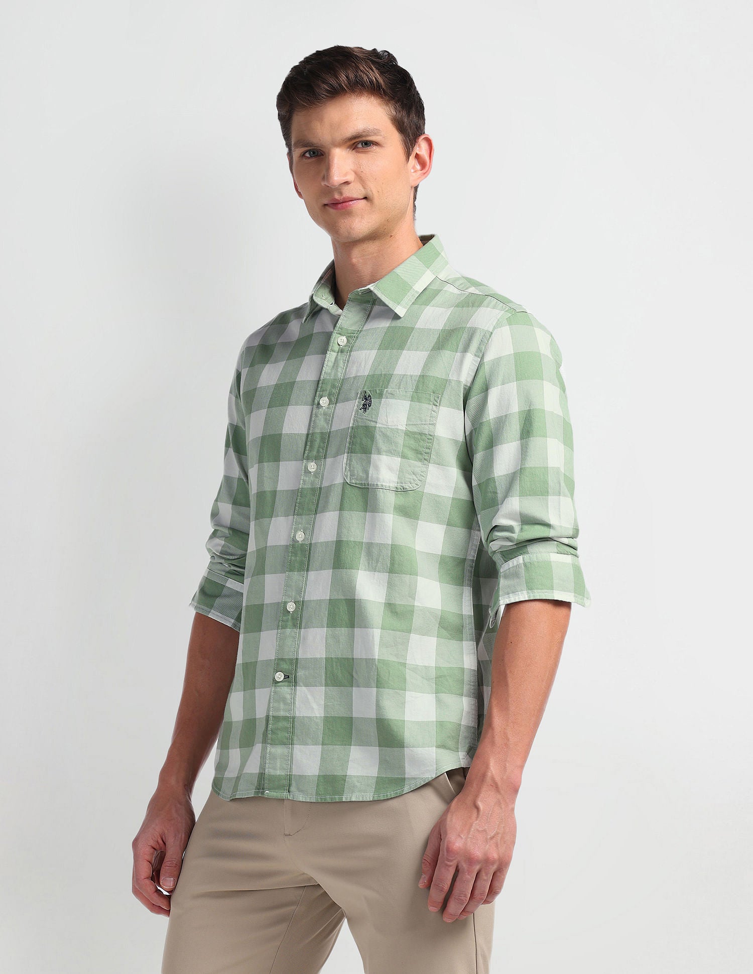 Gingham Check Slim Fit Shirt White - U.S. Polo Assn. India | Large