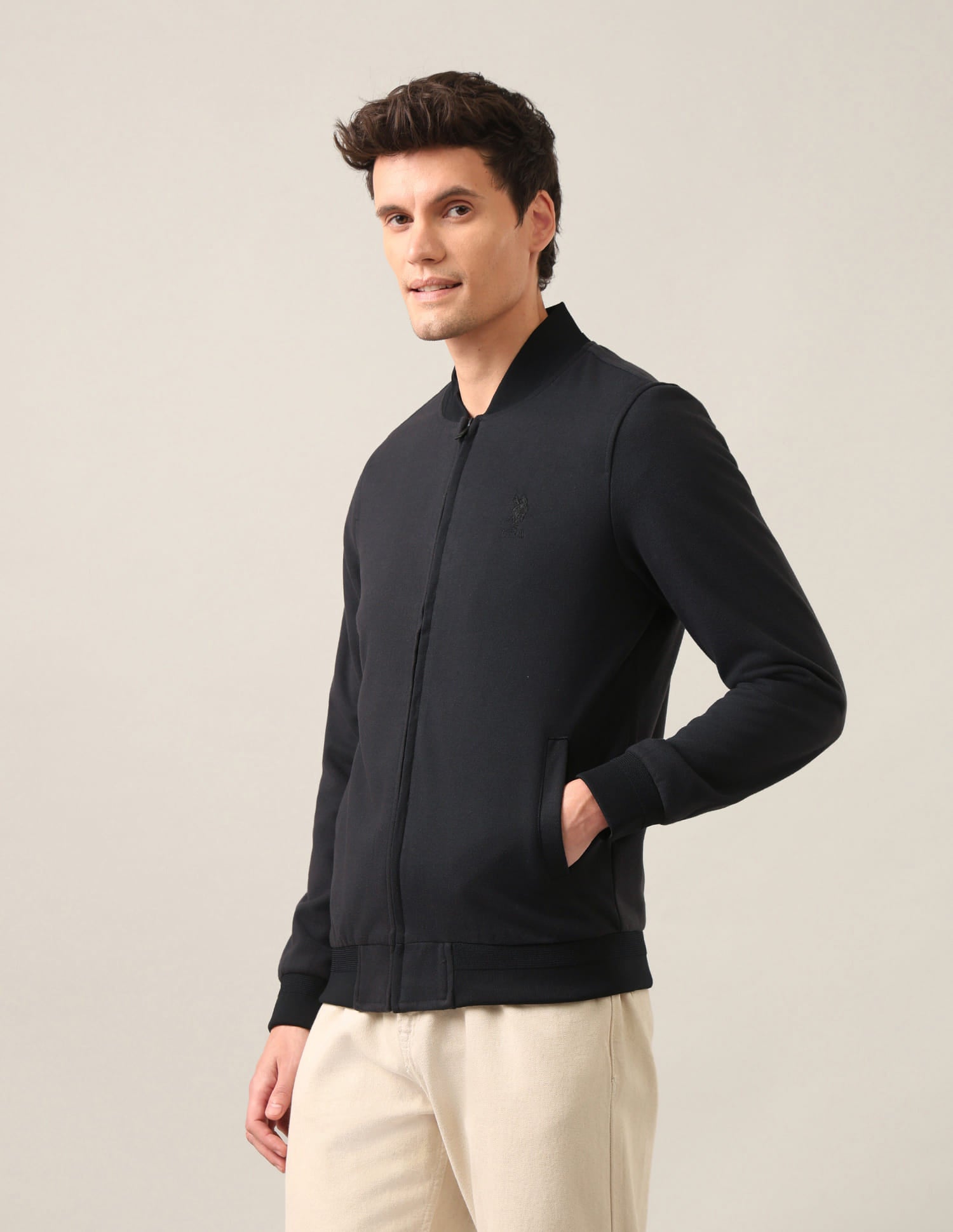 Knitted Bomber Jacket Black - U.S. Polo Assn. India | Large