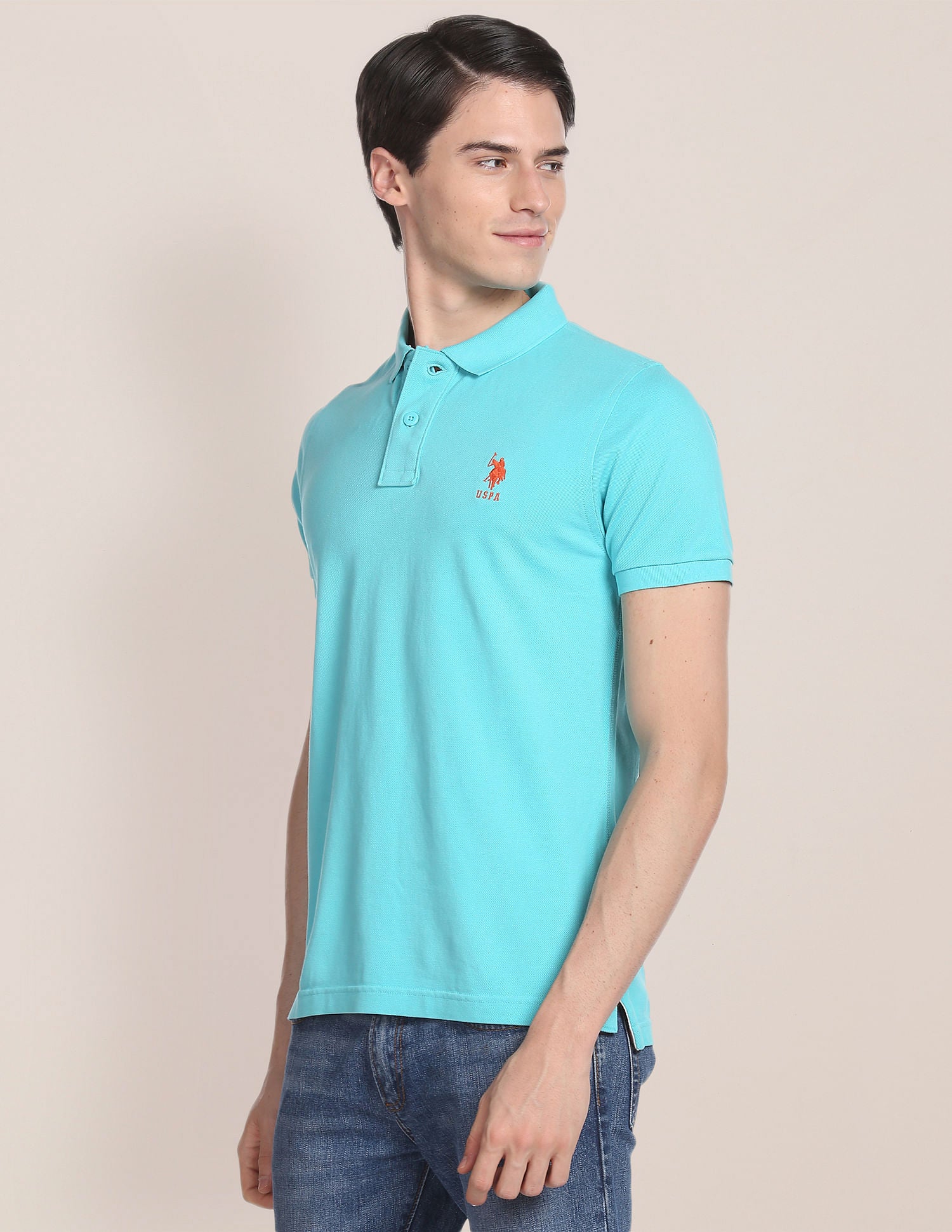 Ribbed Collar Solid Polo Shirt Light Blue - U.S. Polo Assn. India | Large