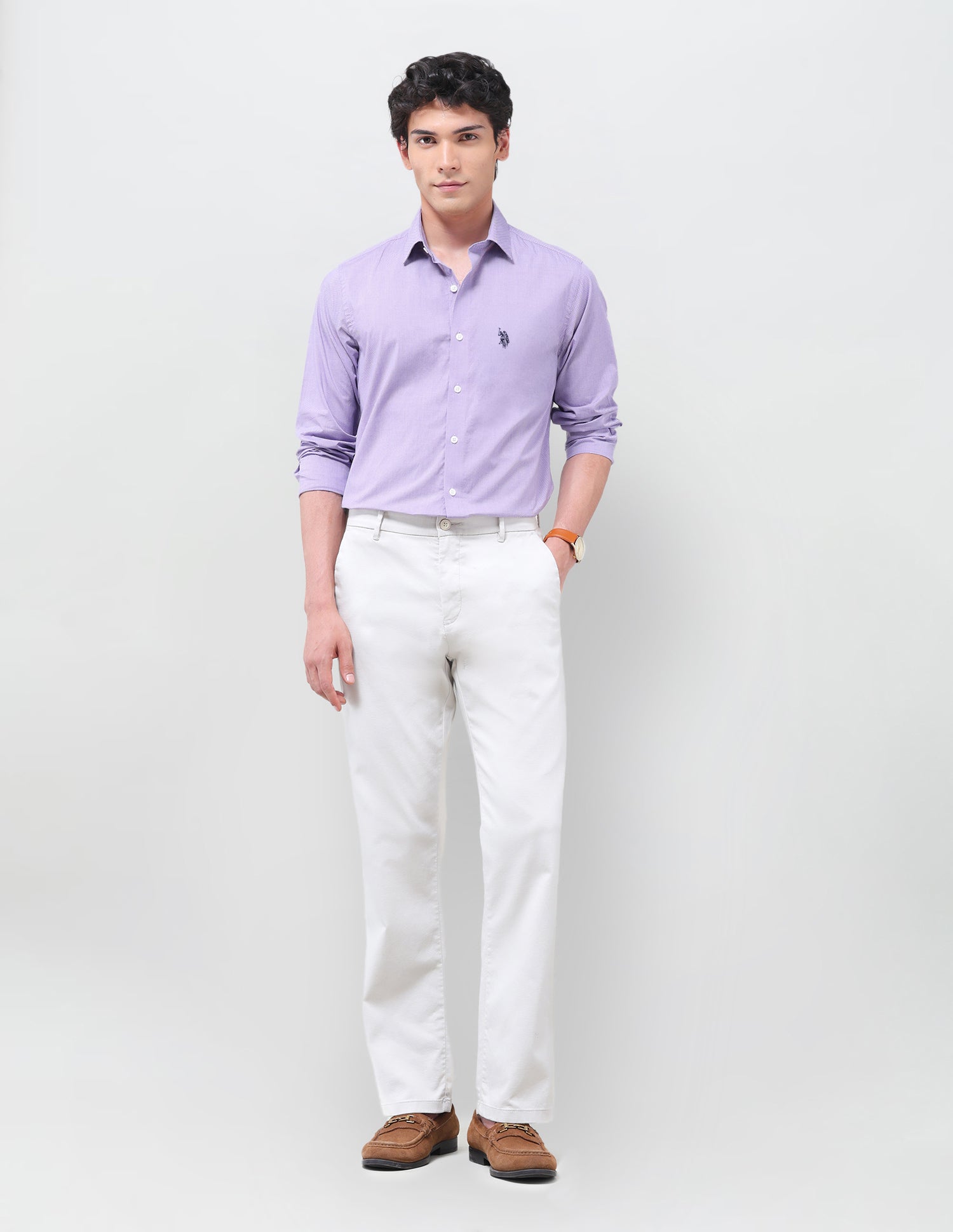 All-Over Micro Printed Poplin Shirt Lavender - U.S. Polo Assn. India | Large