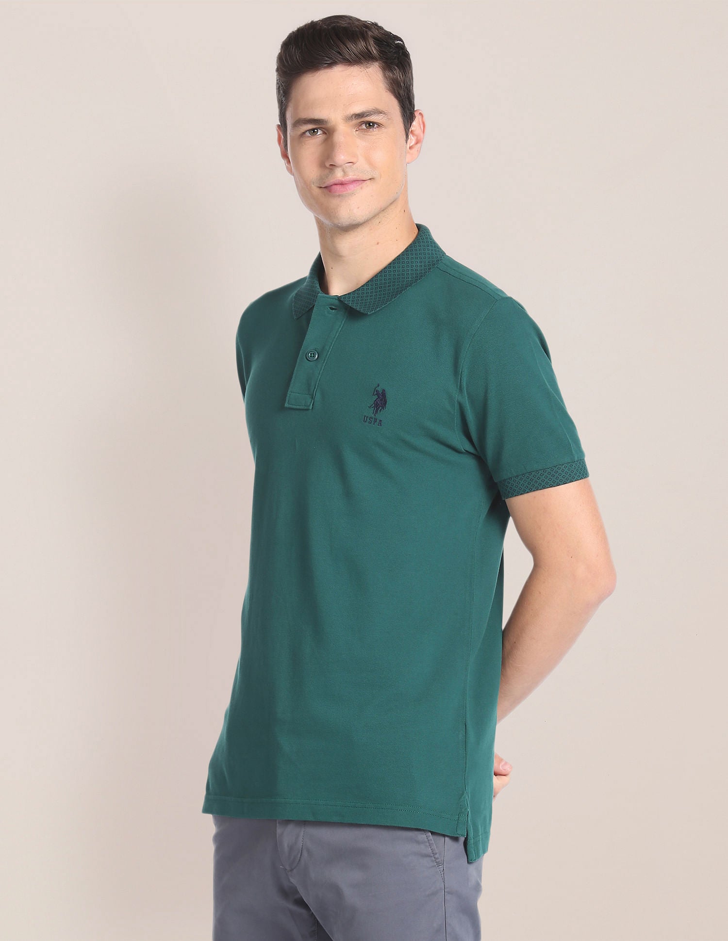 Solid Cotton Polo Shirt Green - U.S. Polo Assn. India | Large
