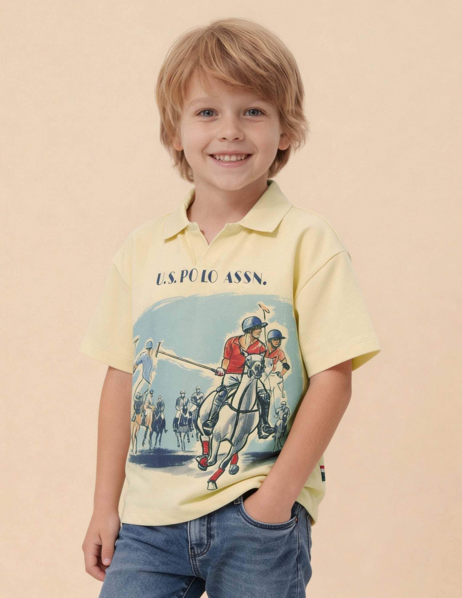 Graphic Brand Printed Oversized Fit Polo Shirt Yellow - U.S. Polo Assn. India | Large