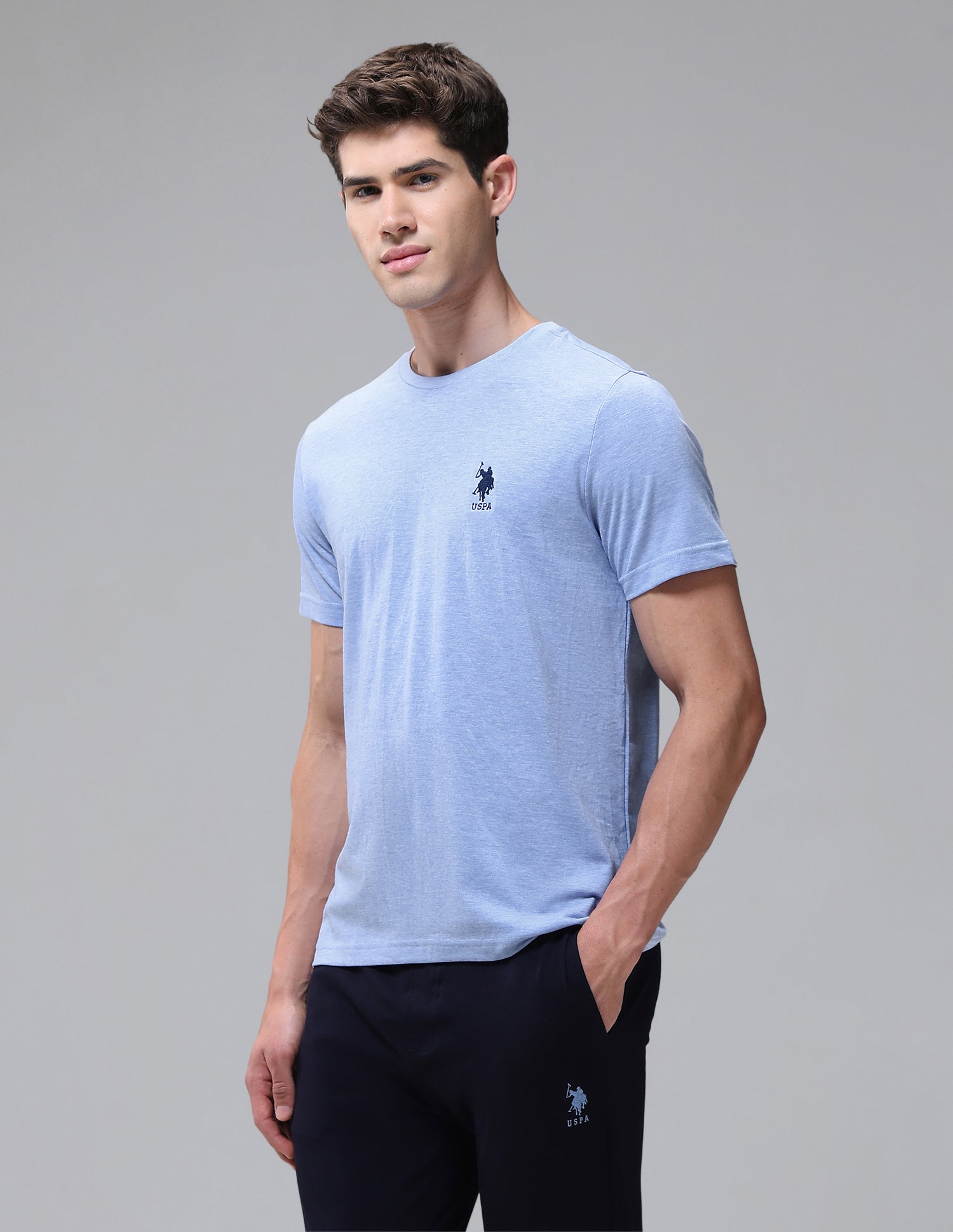 Tonal Logo Cotton 1633 Lounge T-Shirt - Pack Of 2 Blue and Black - U.S. Polo Assn. India | Large