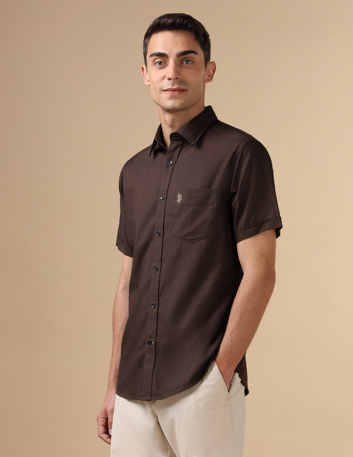 Dobby Pure Cotton Shirt Brown - U.S. POLO ASSN. | Large
