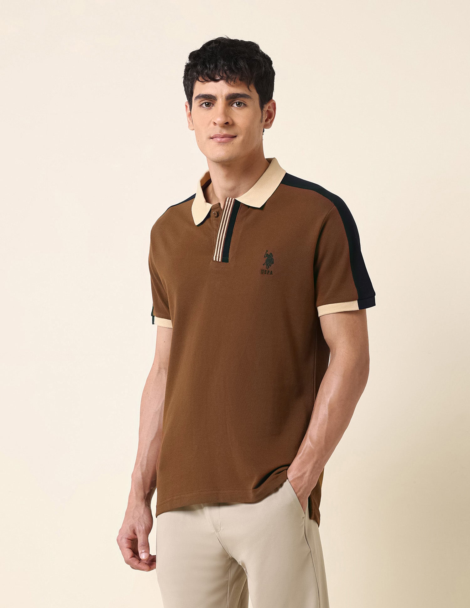 Solid Slim Fit Polo Shirt Brown - U.S. Polo Assn. India | Large