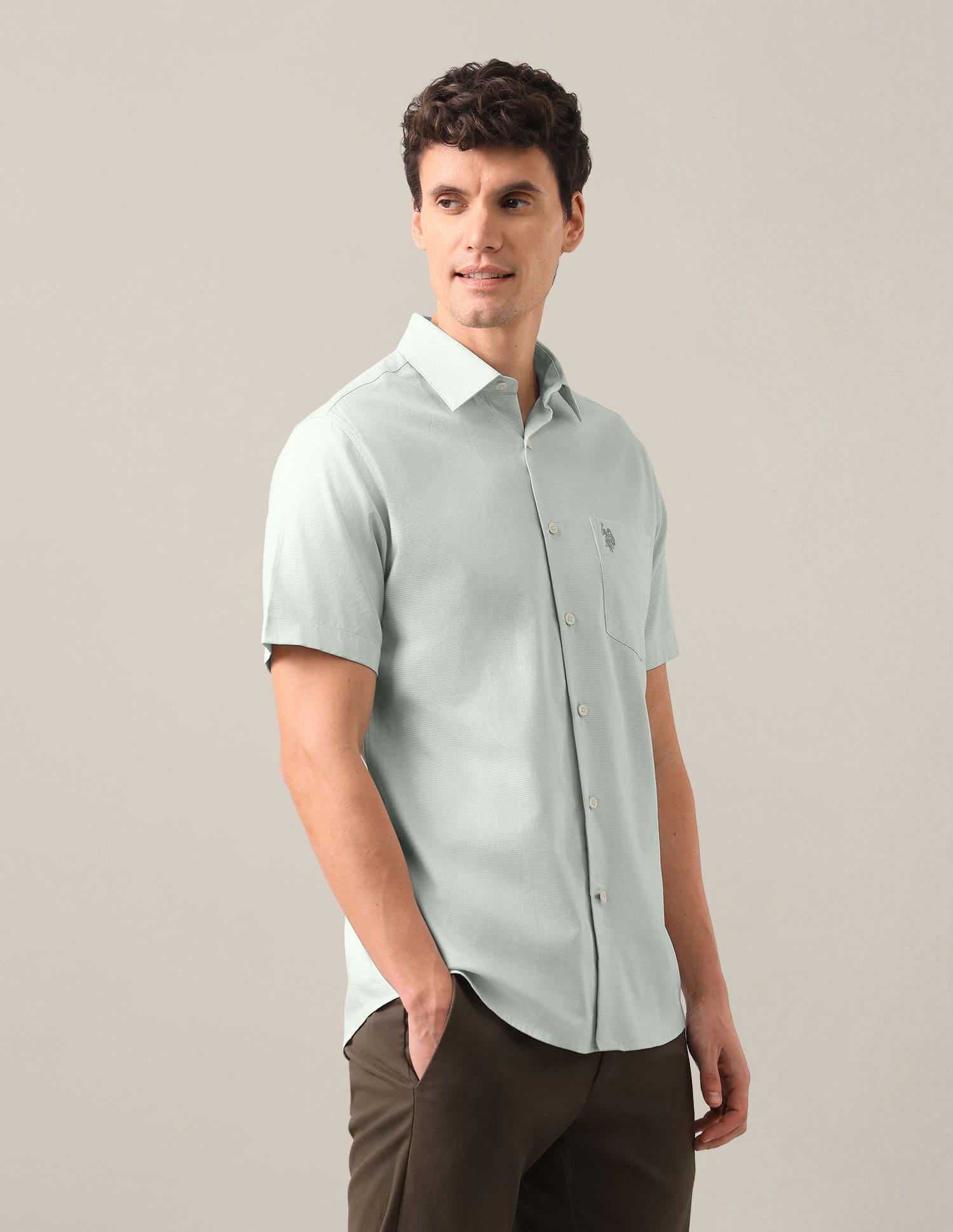 Textured Tailored Fit Shirt Green - U.S. Polo Assn. India | Large