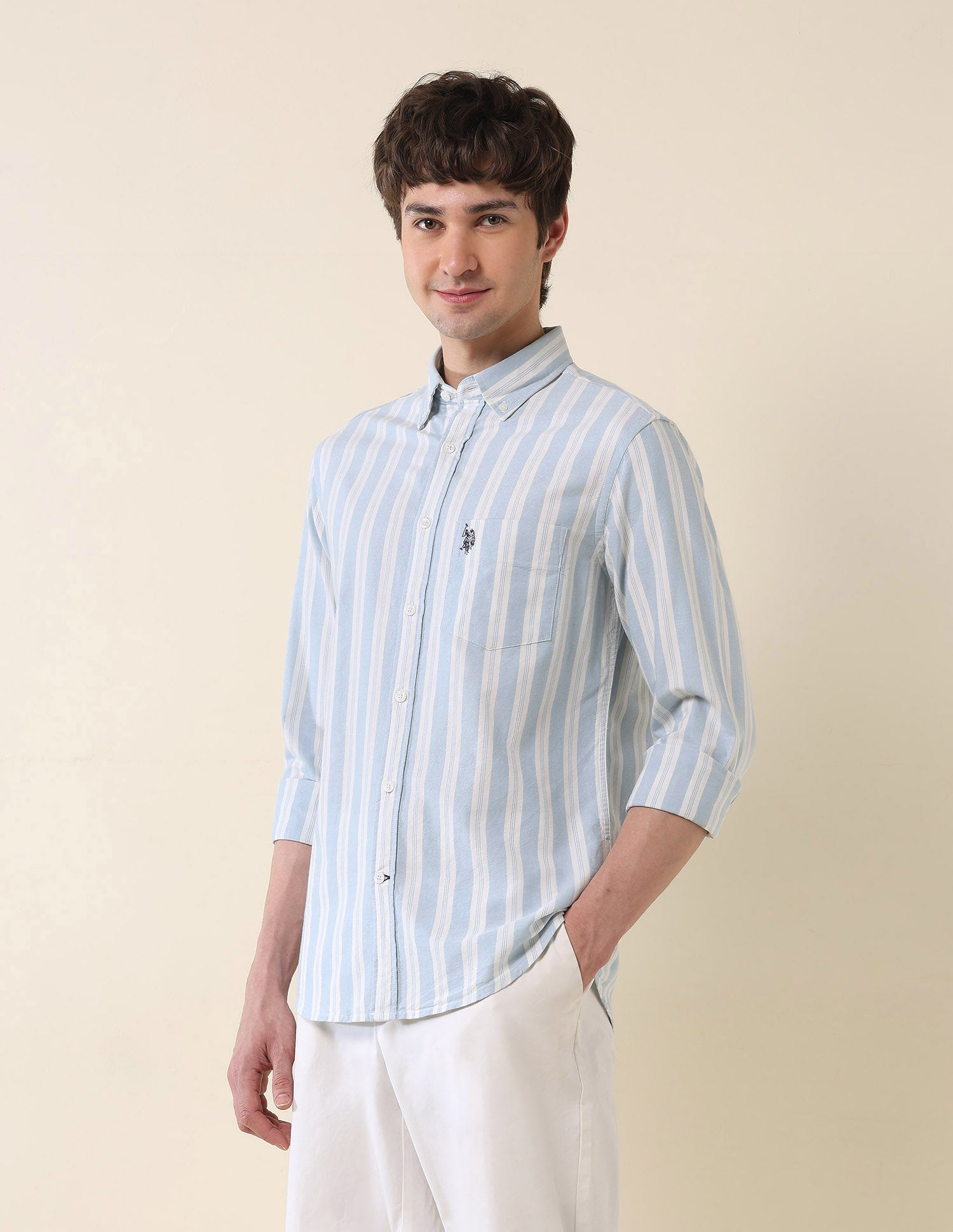 Vertical Striped Oxford Shirt Light Blue - U.S. Polo Assn. India | Large