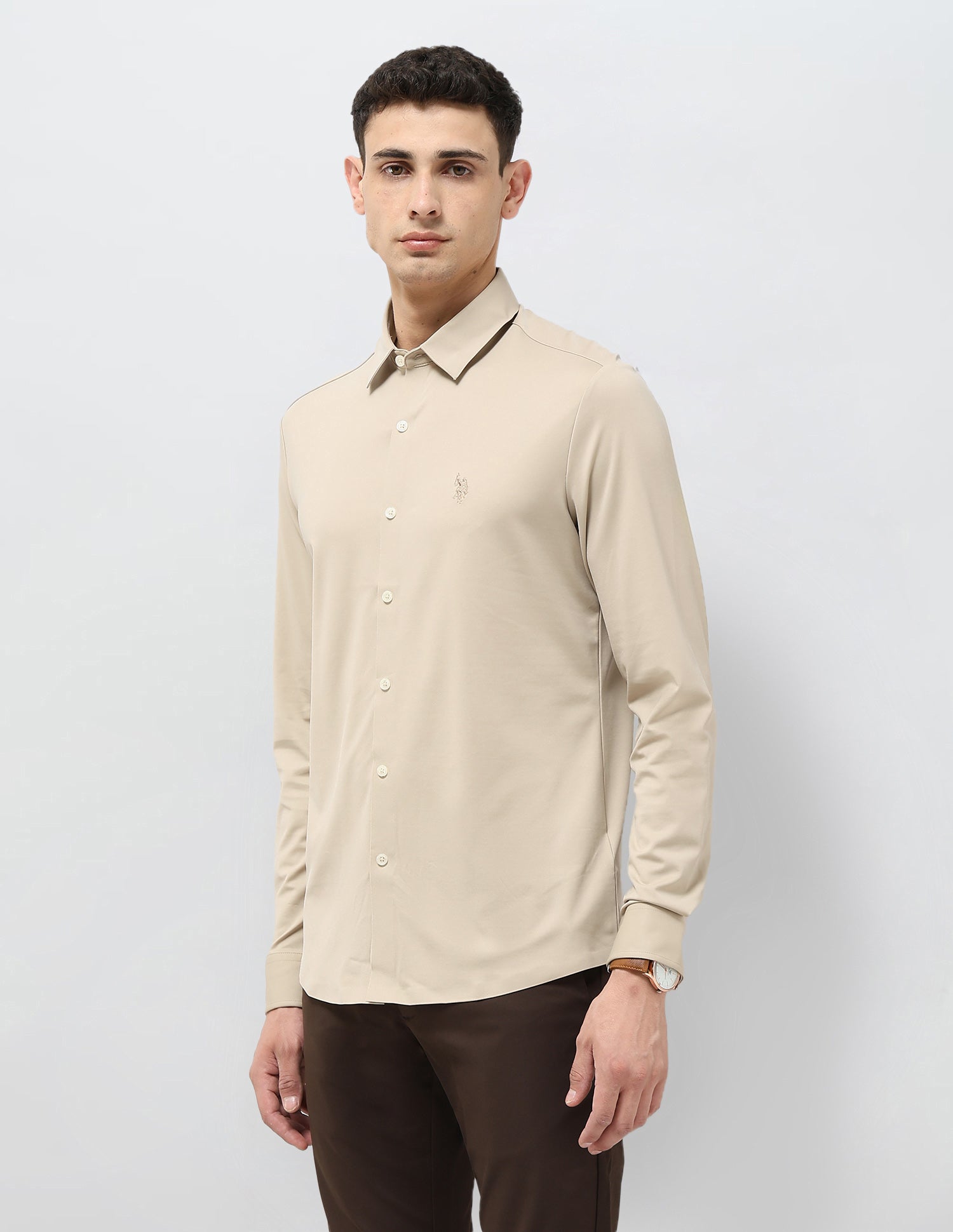 Solid Tailored Fit Shirt Beige - U.S. POLO ASSN. | Large