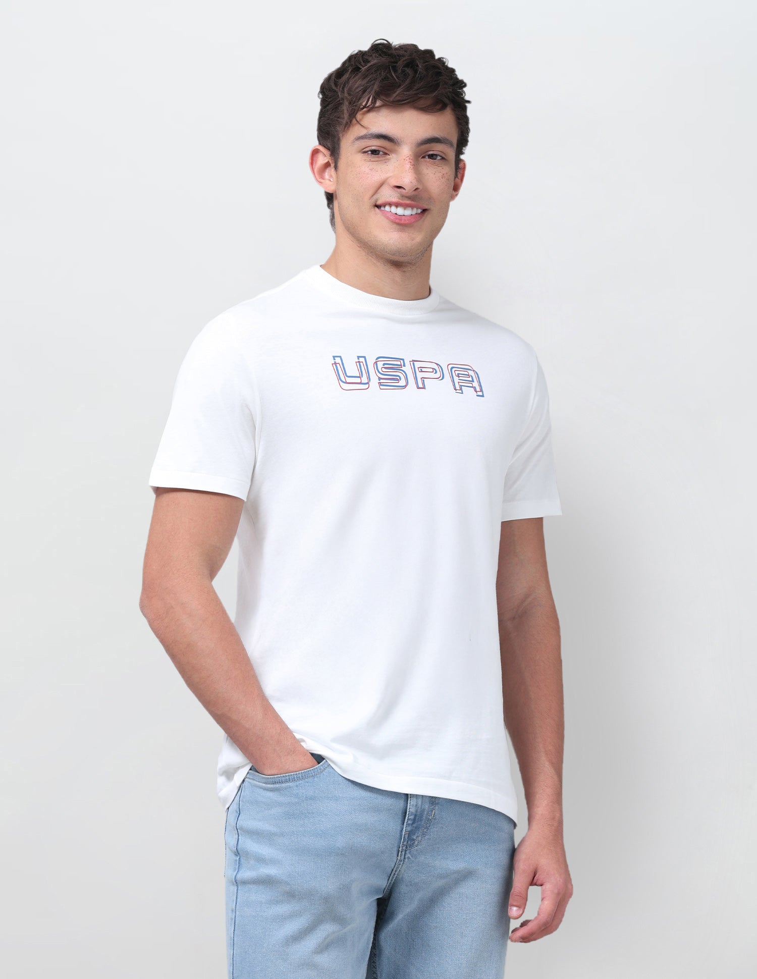 Typographic Brand Printed Regular Fit T-Shirt Ivory - U.S. Polo Assn. India | Large