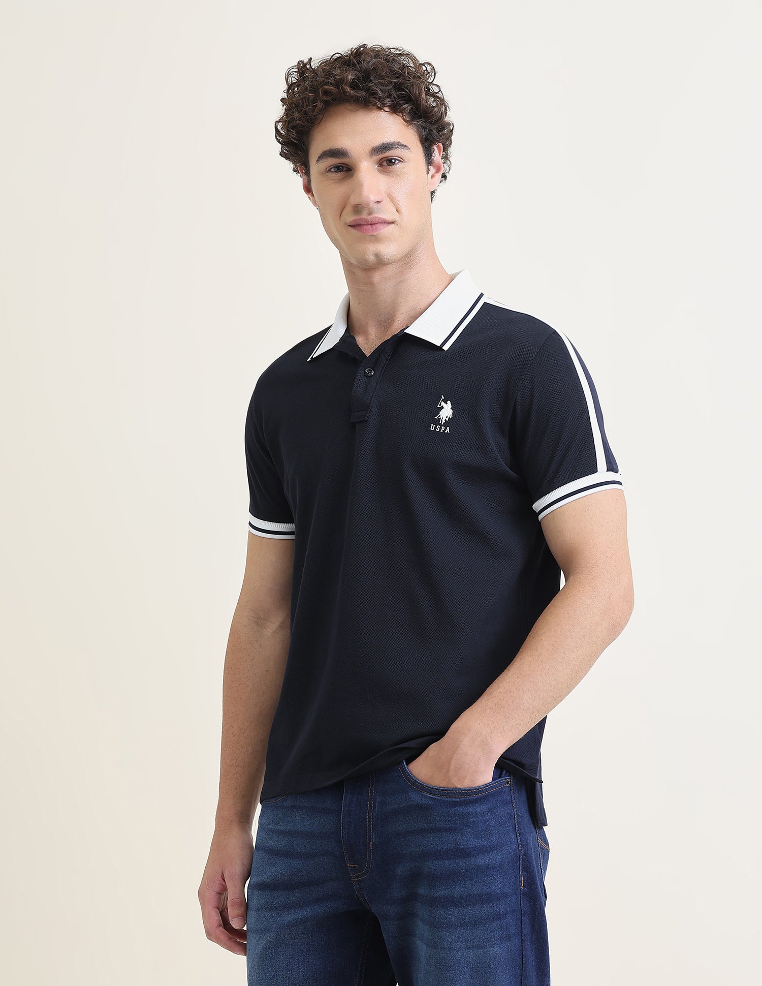 Solid Slim Fit Polo Shirt Navy - U.S. Polo Assn. India | Large