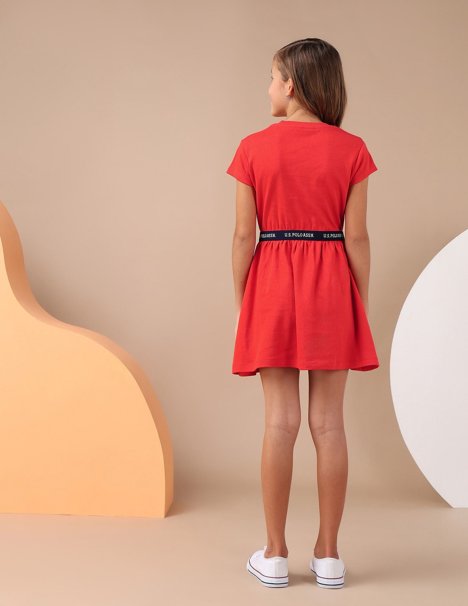 Girls Solid Fit And Flare Dress Red - U.S. POLO ASSN. | Large