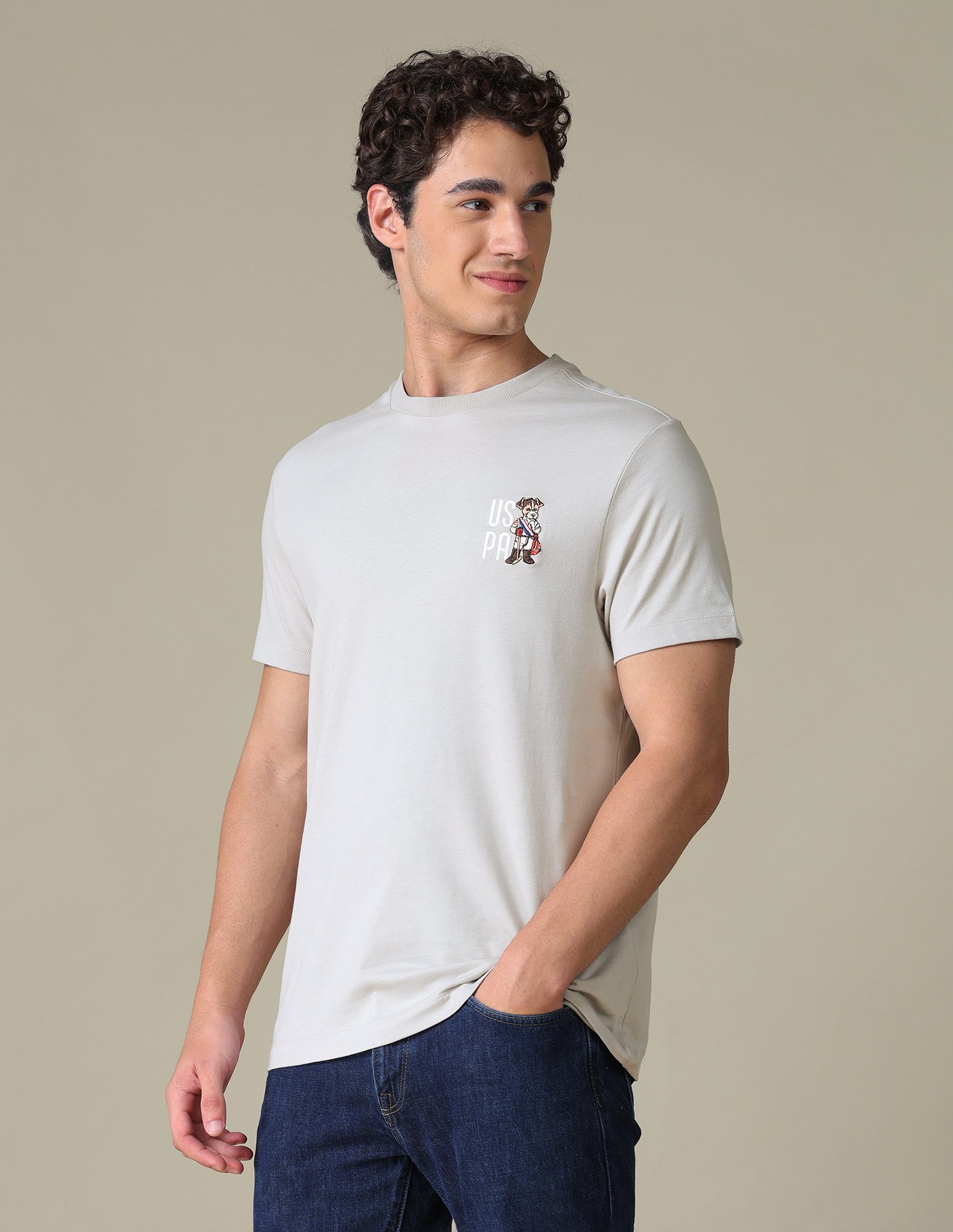 Slim Fit Graphic Brand Printed T-Shirt Beige - U.S. Polo Assn. India | Large