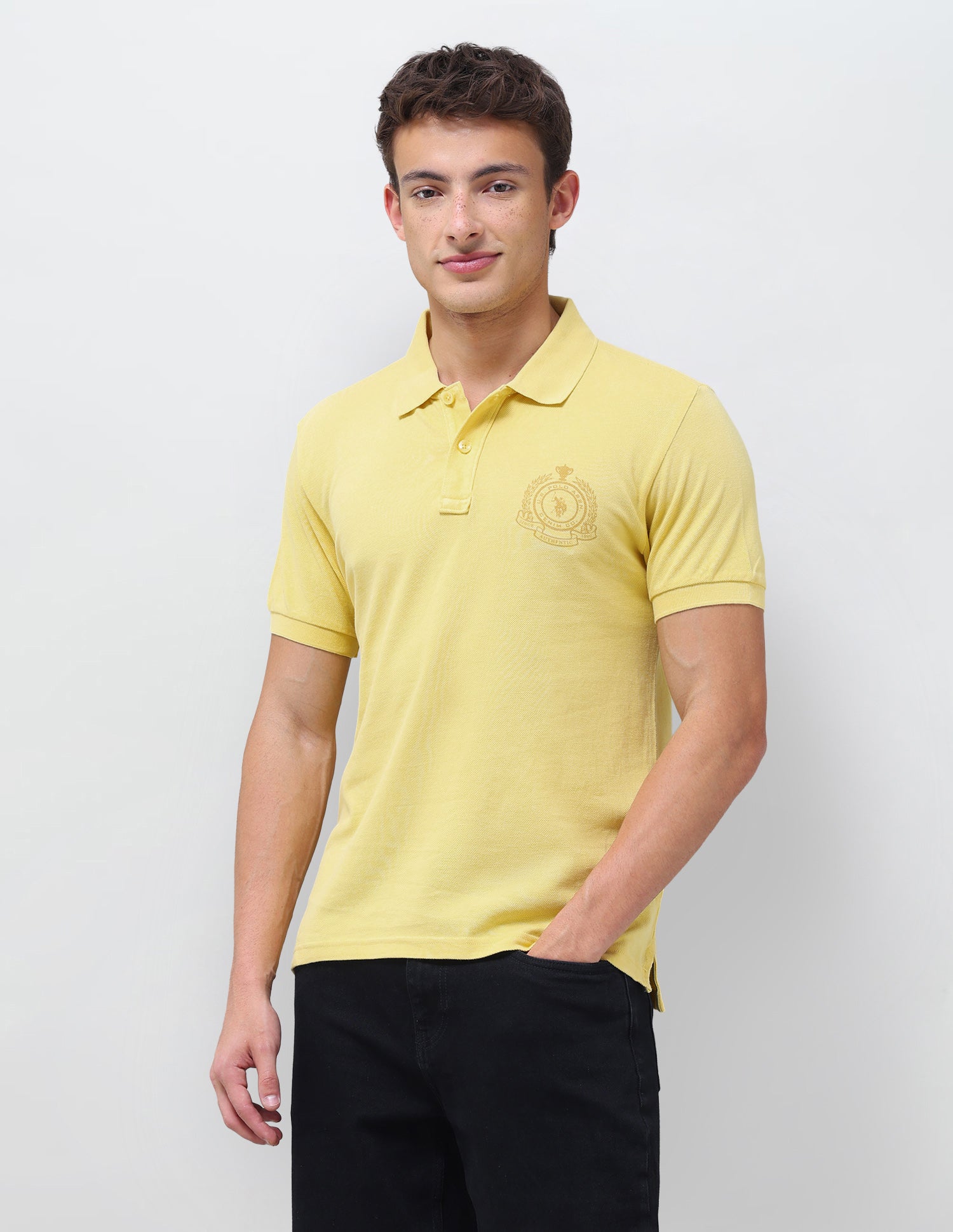 Graphic Brand Printed Slim Fit Polo Shirt Yellow - U.S. Polo Assn. India | Large