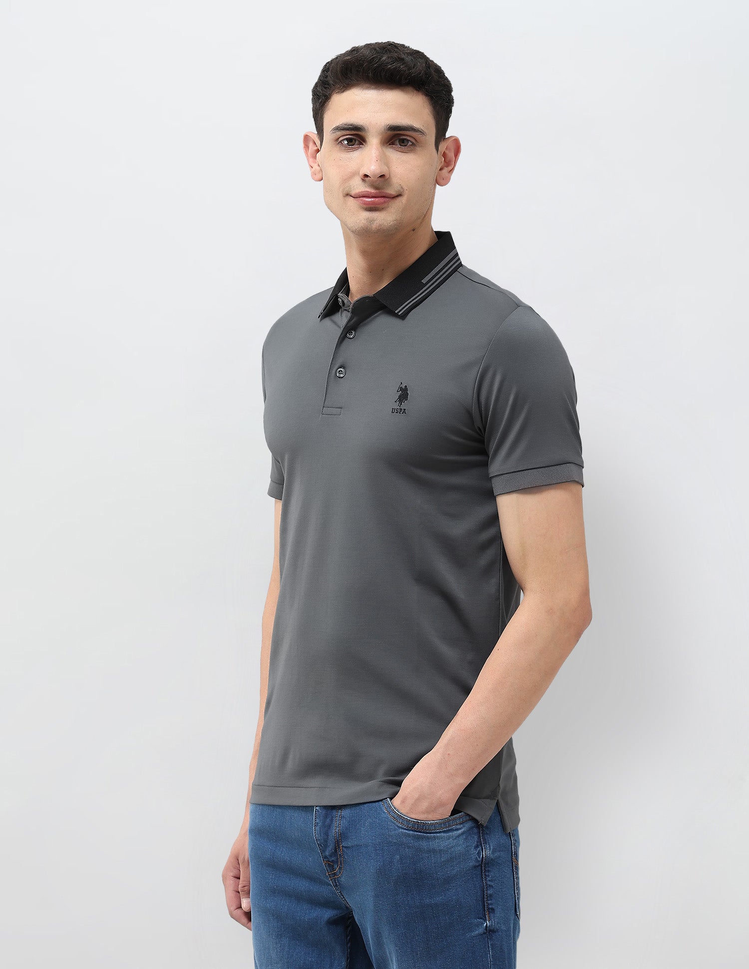 Solid Regular Fit Polo Shirt Dark Grey - U.S. POLO ASSN. | Large