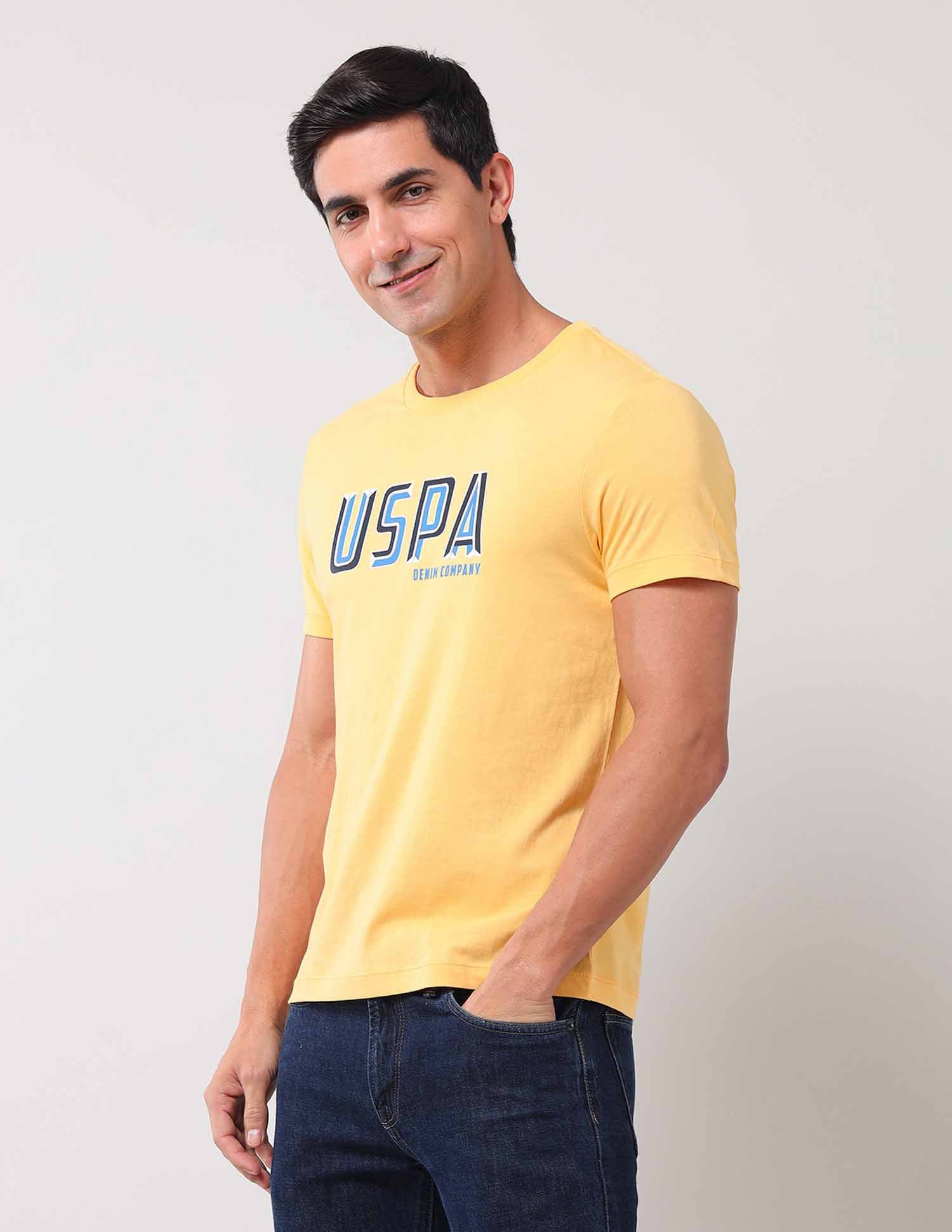 Brand Printed Pure Cotton T-Shirt Yellow - U.S. Polo Assn. India | Large