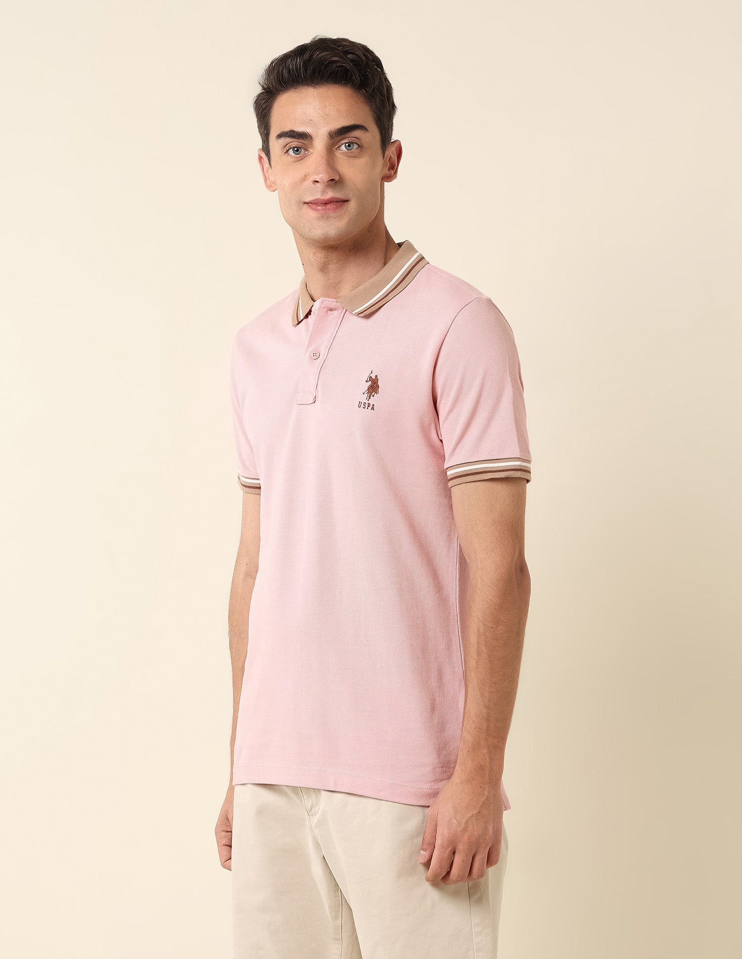 Pure Cotton Slim Fit Polo Shirt Light Pink - U.S. Polo Assn. India | Large