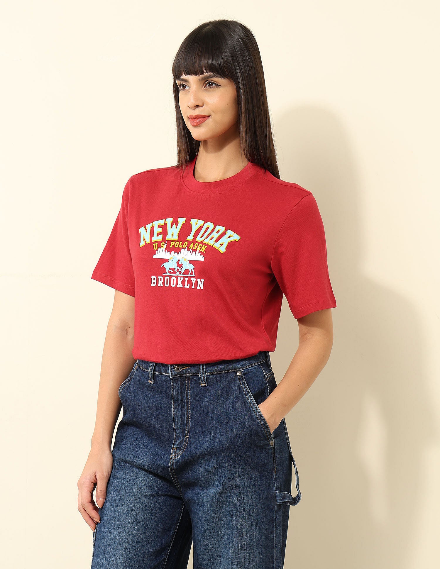 Boxy Fit Typography Printed T-Shirt Red - U.S. POLO ASSN. | Large