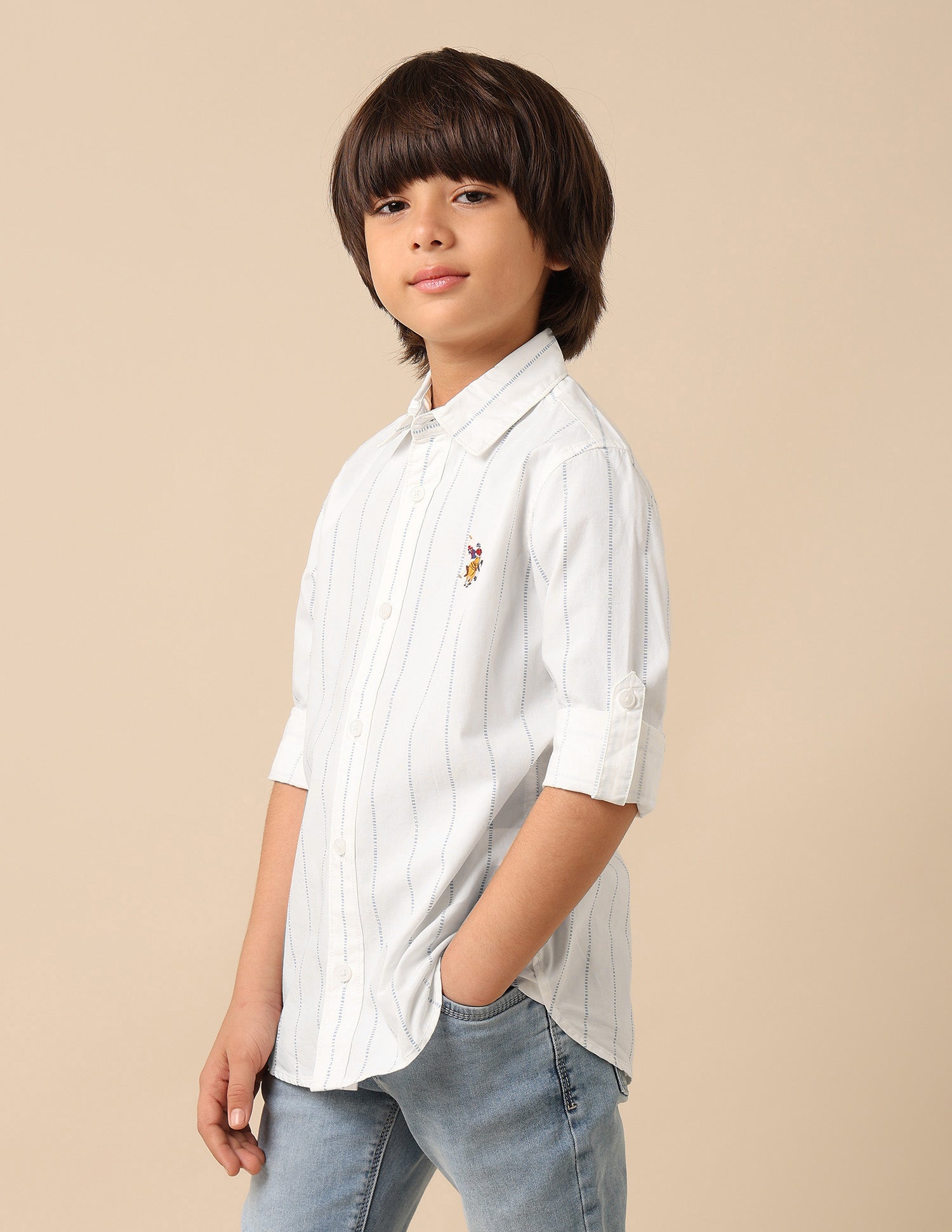 Boys Vertical Striped Regular Fit Shirt White - U.S. POLO ASSN. | Large