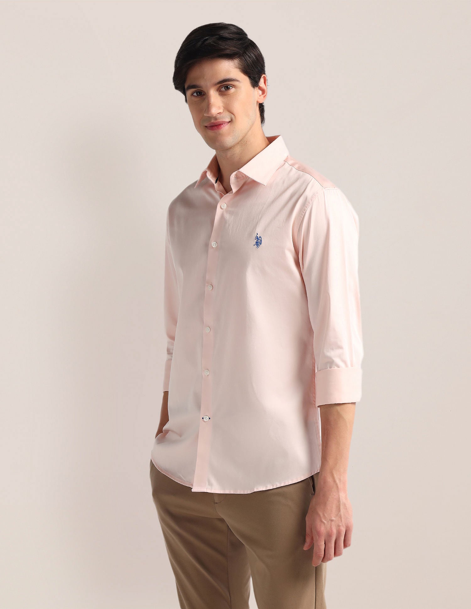 Tailored Fit Pure Cotton Shirt Light Pink - U.S. Polo Assn. India | Large