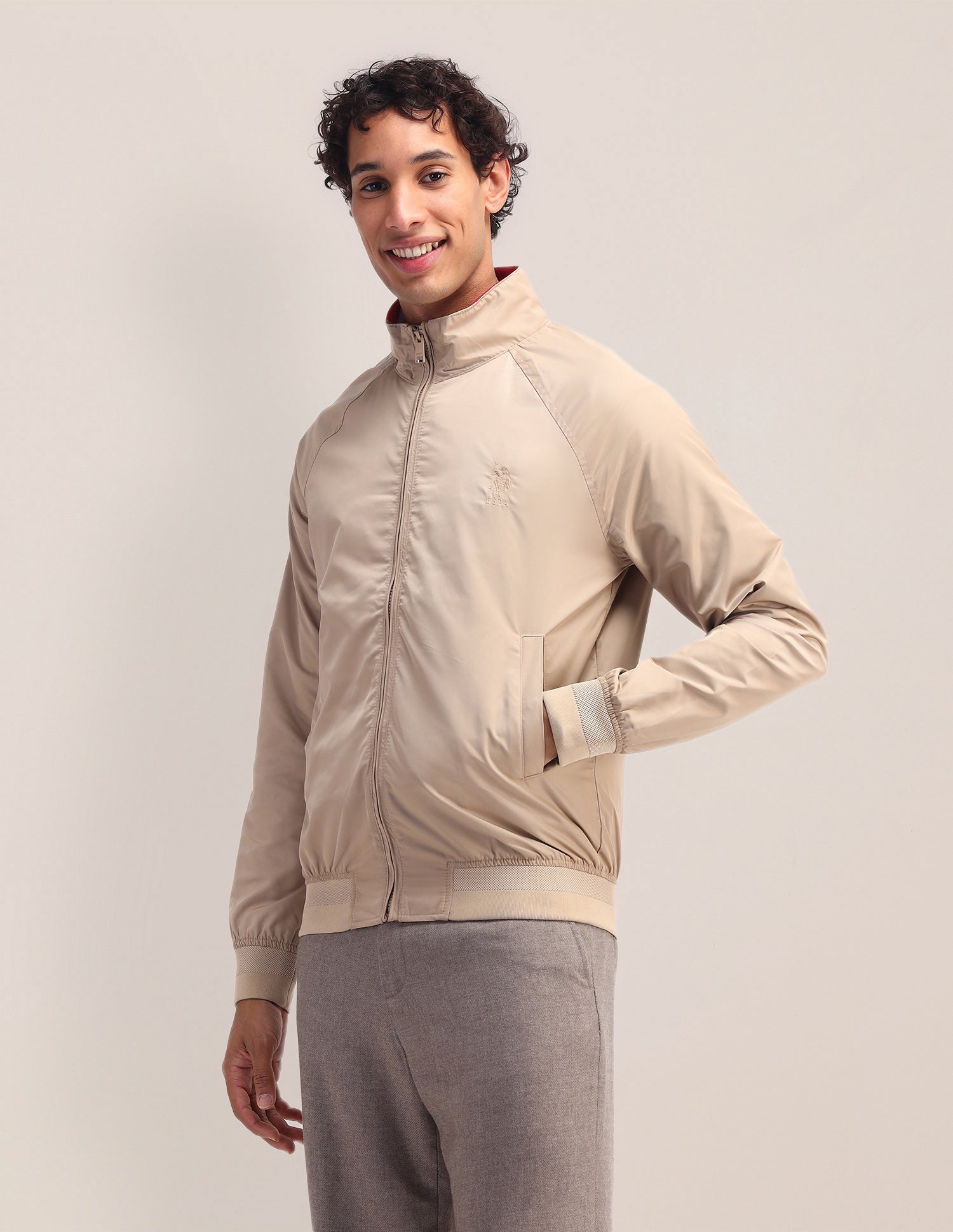 Solid Regular Fit Jacket Khakhi - U.S. POLO ASSN. | Large