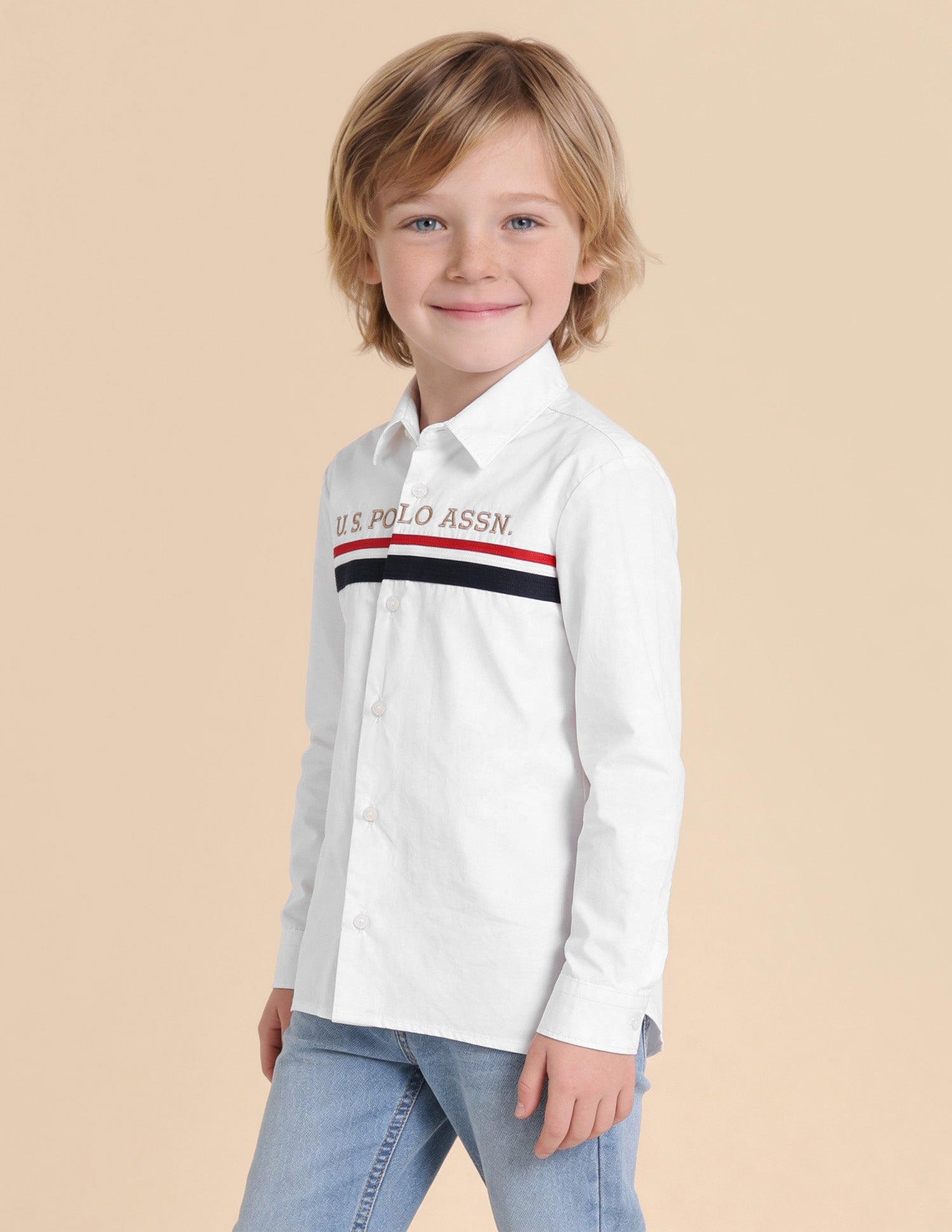 Solid Stripe Detail Regular Fit Shirt White - U.S. Polo Assn. India | Large