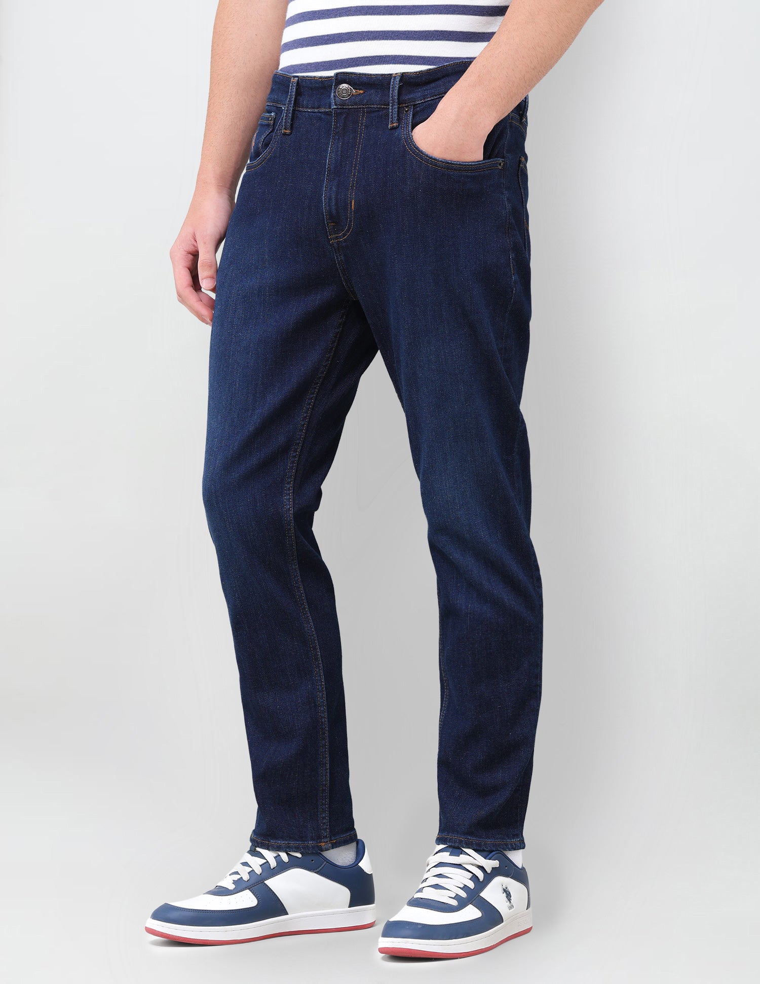 Cole Comfort Cropped Fit Blue Jeans Mid Blue - U.S. Polo Assn. India | Large