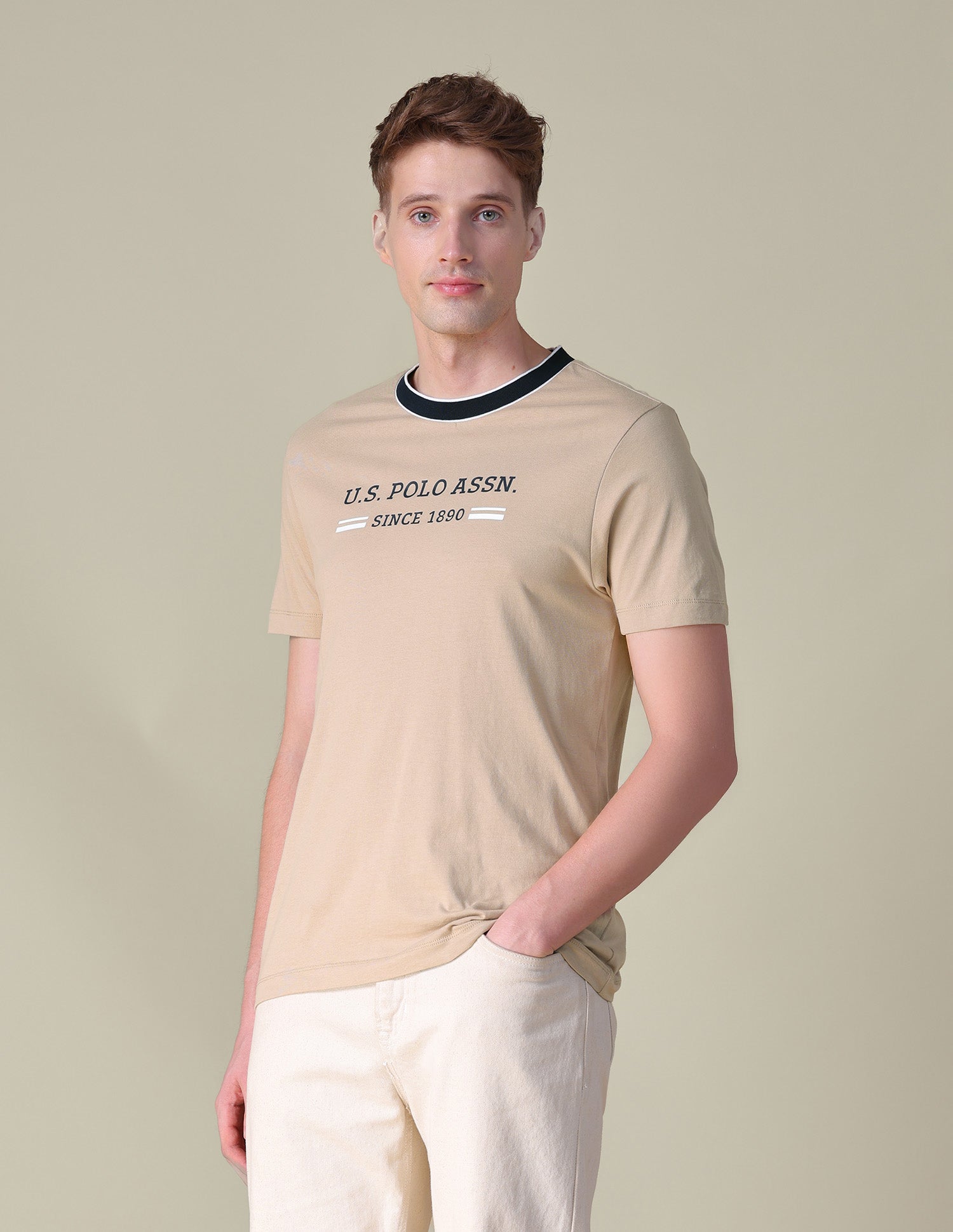 Brand Printed Slim Fit T-Shirt Beige - U.S. POLO ASSN. | Large