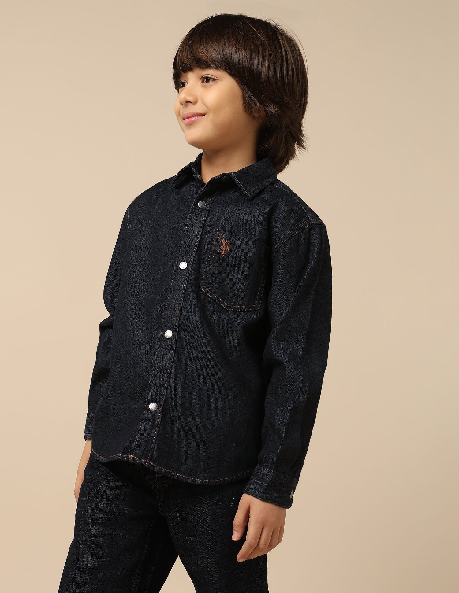 Boys Boxy Fit Twill Shirt Indigo - U.S. POLO ASSN. | Large