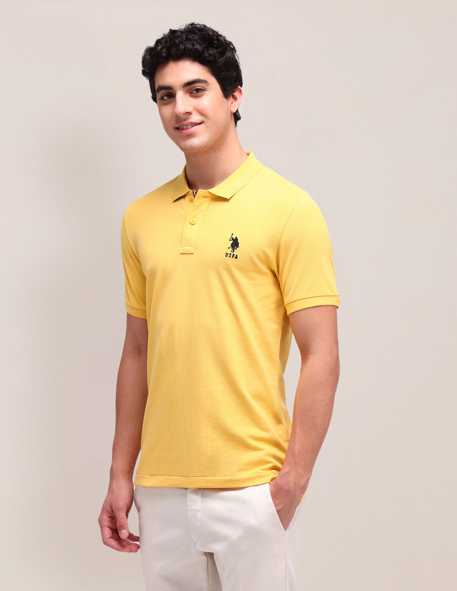 Solid Slim Fit Polo Shirt Yellow - U.S. POLO ASSN. | Large