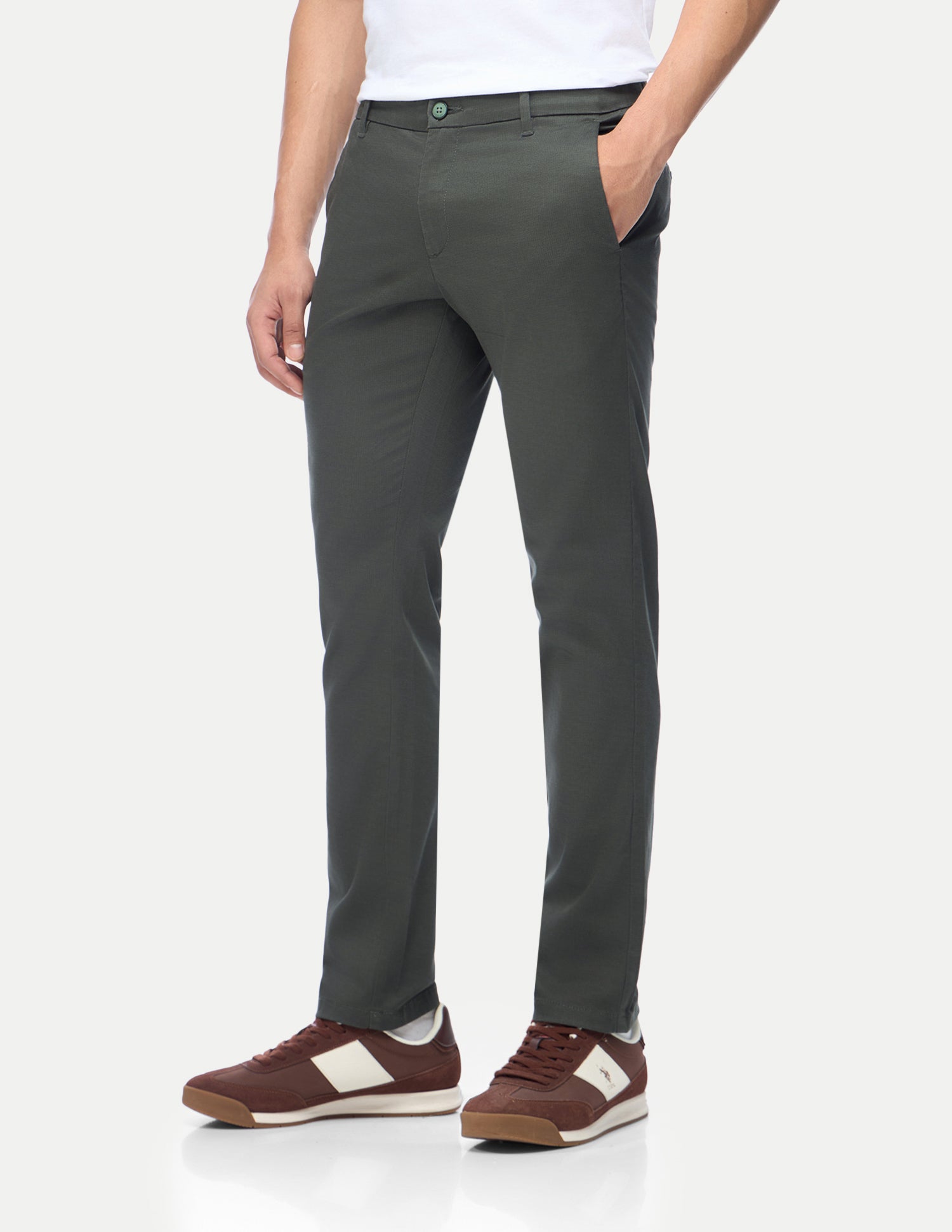 Denver Slim Fit Satin Trousers Olive - U.S. Polo Assn. India | Large