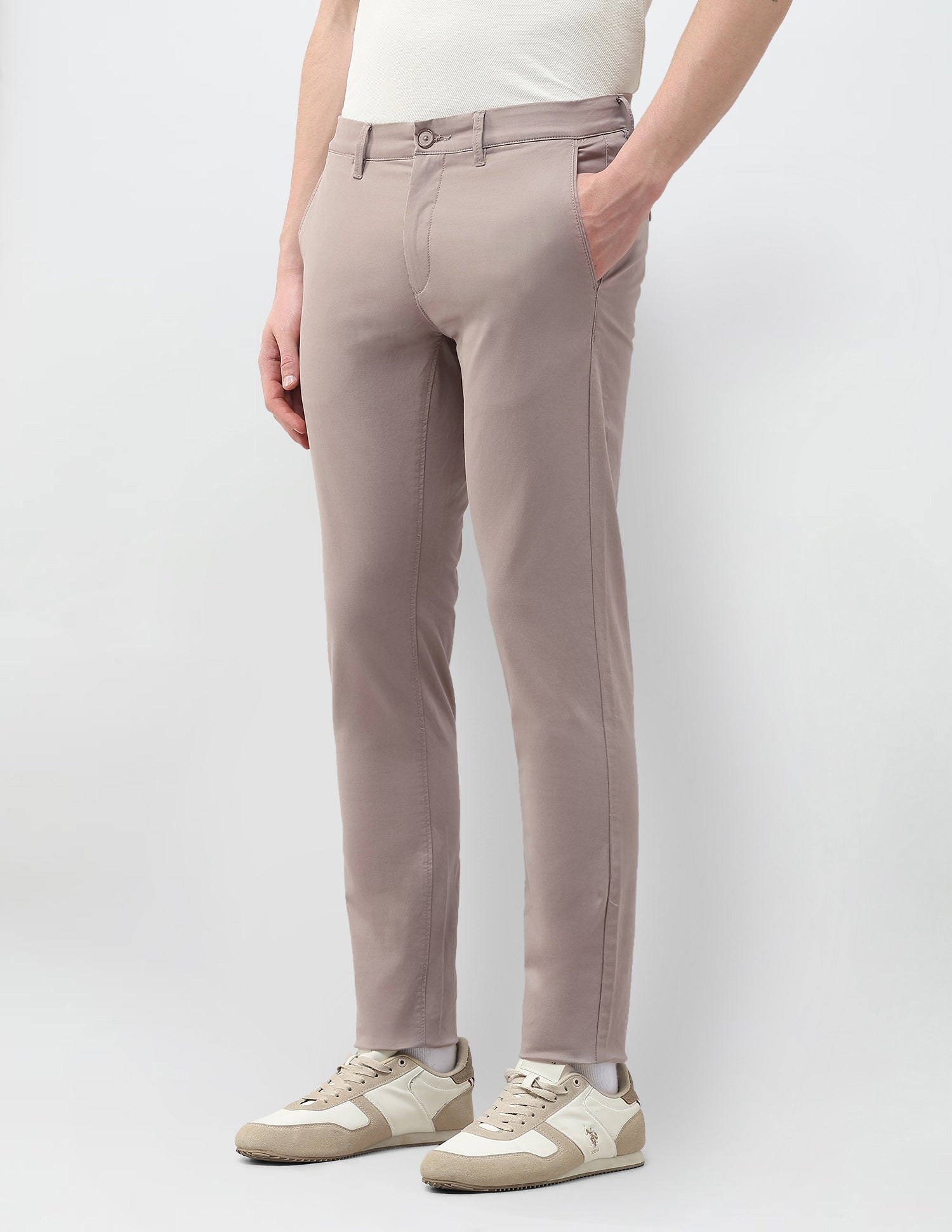 Austin Slim Fit Satin Trousers Taupe Grey - U.S. Polo Assn. India | Large