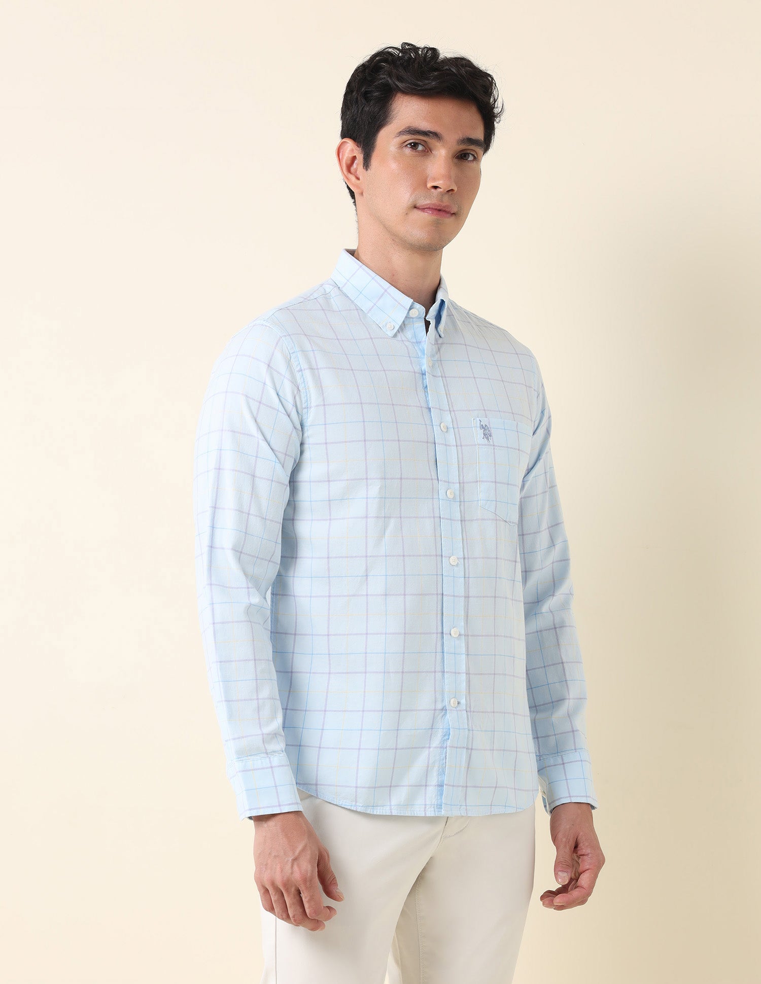 Tailored Fit Grid Tattersall Checked Shirt Aqua - U.S. Polo Assn. India | Large
